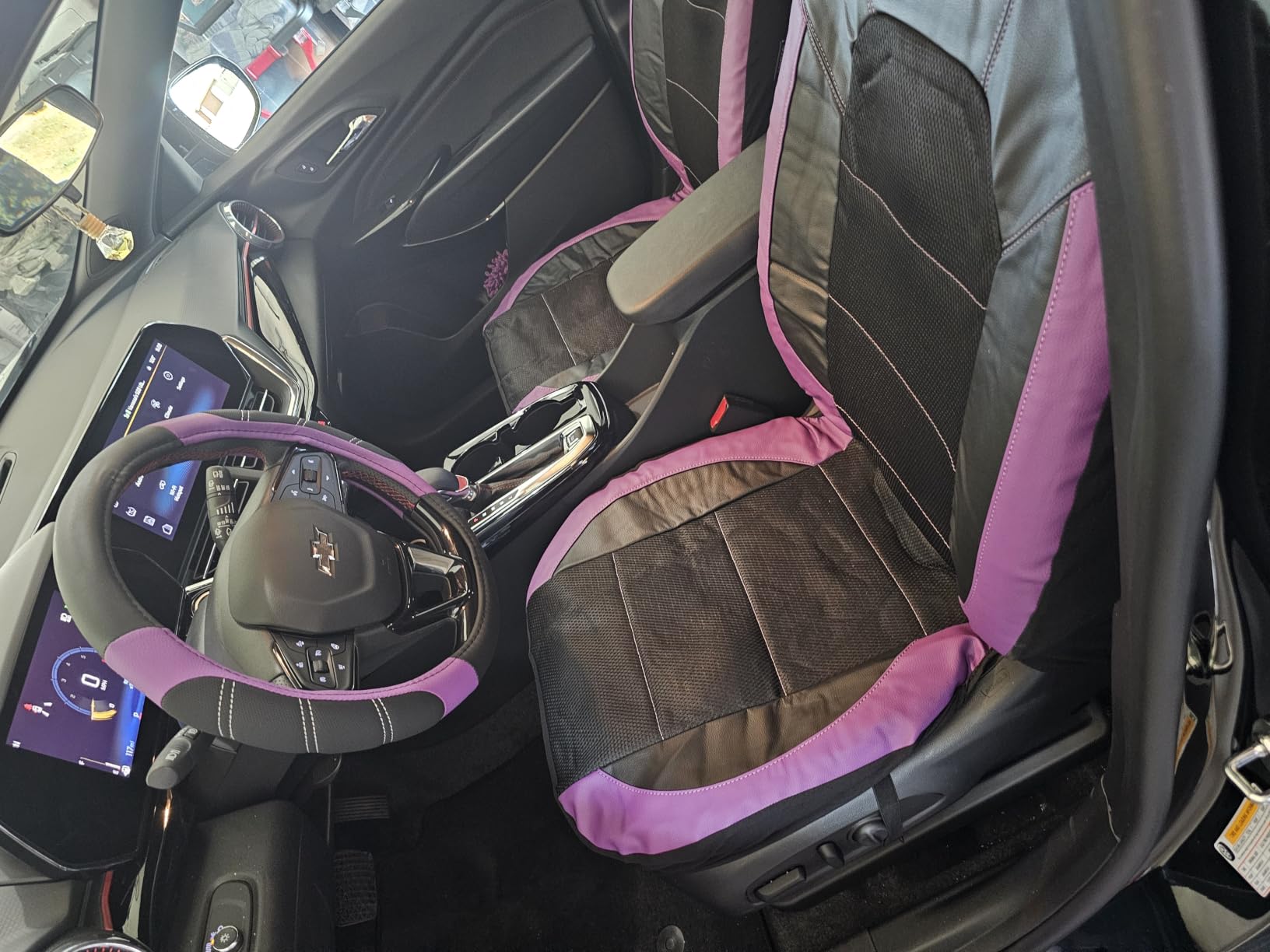 CAR PASS Leather Car Seat Covers Front Seats only, with Air Mesh Front Seat Covers Breathable, Cool Automotive Seat Covers 2 Pack, Universal Fit Most Cars,SUV,Truck,Van Airbag Compatible(Black Gray) customer photo 1