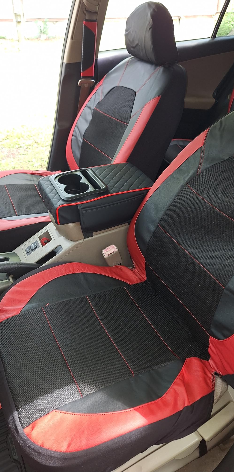 CAR PASS Universal Leather car seat Covers Sport fits Most Cars, SUVs, Trucks, and Vans (Full Set, Black Red) customer photo 1