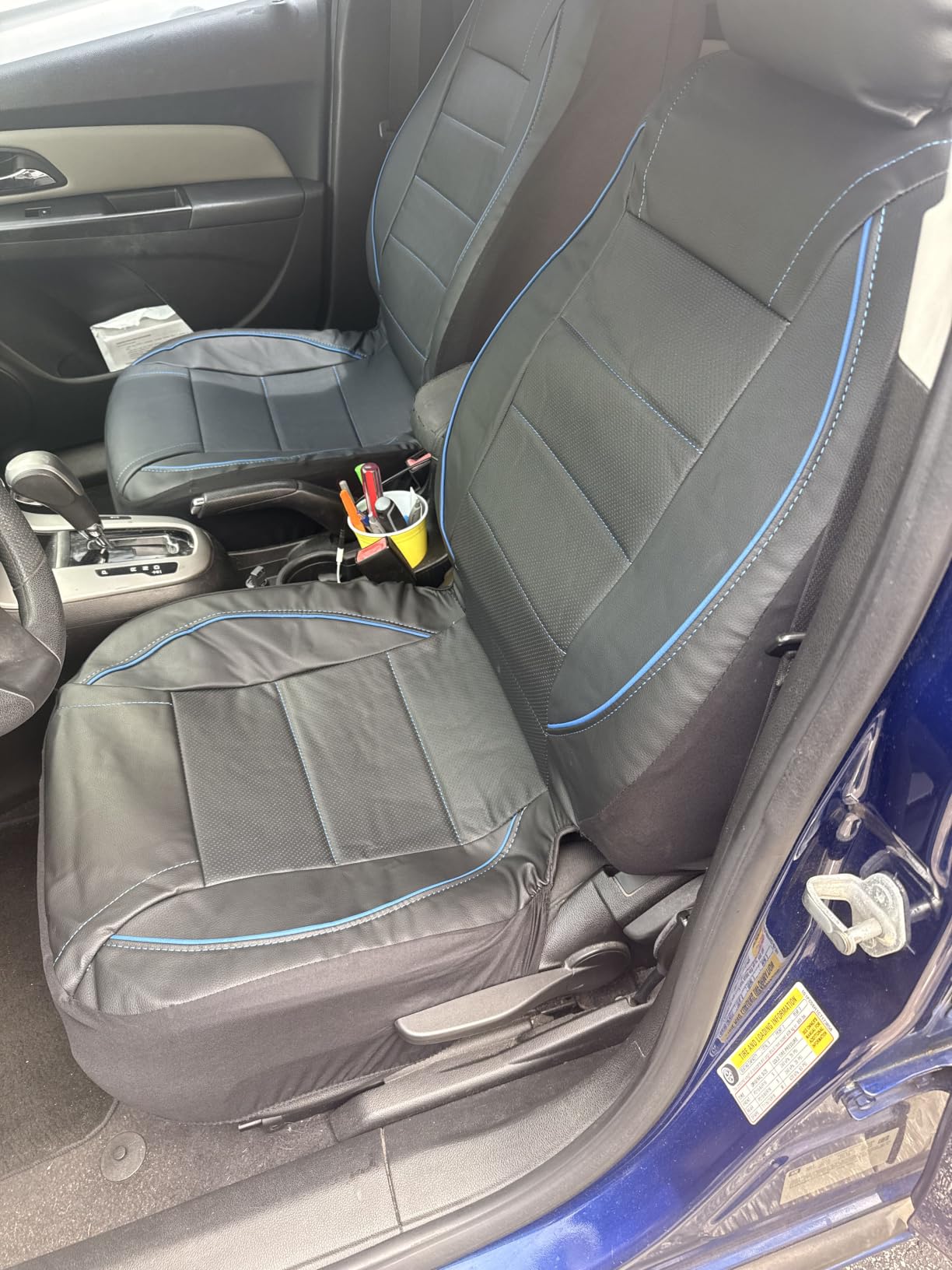 CAR PASS Universal FIT Piping Leather Two Front Seat Covers, Waterproof Faux Leather for SUV Sedan Van Truck, Airbag Compatible,Reserved Opening Holes for Headrest Covers. (Black red) customer photo 1