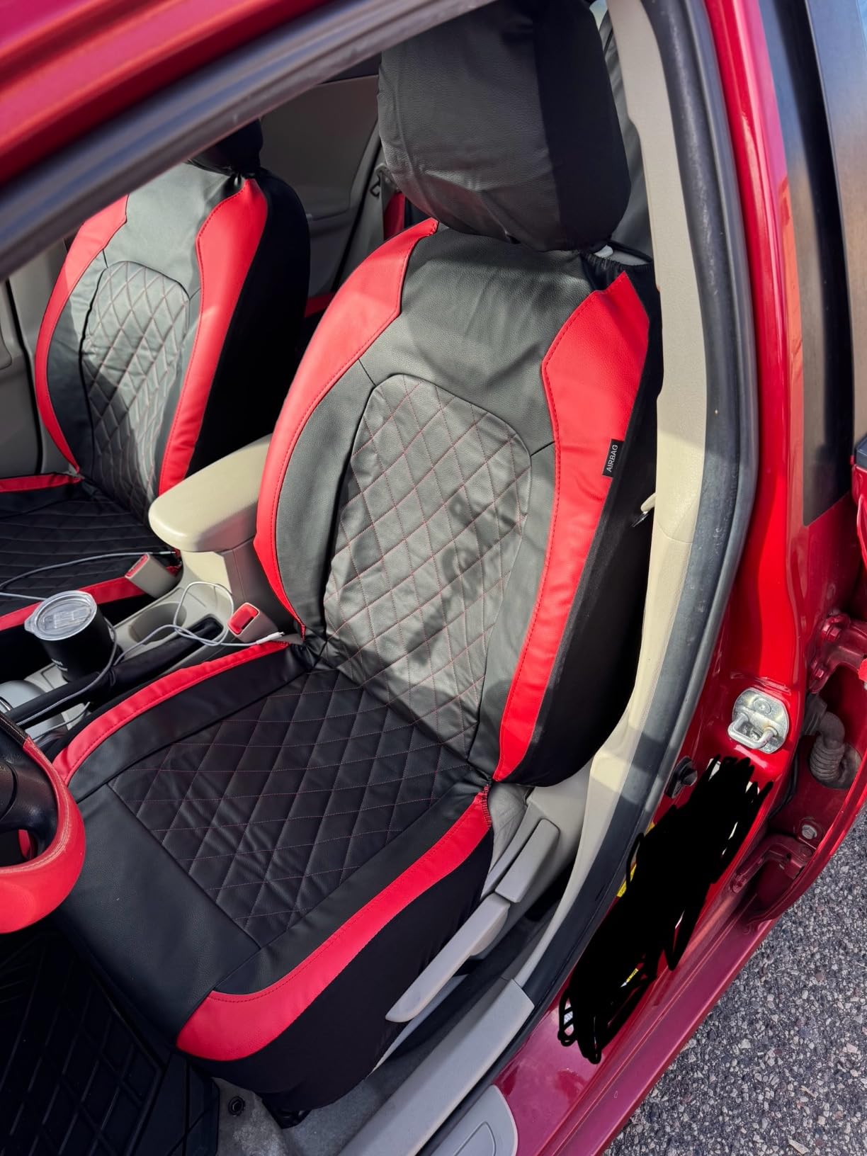 Universal Pu Leather Car Seat Covers Front Seats only, Airbag Compatible, Water-Resistant Durable Premium Vinyl, Fit for 95% Vehicles,Cars,Vans,SUV,Sedans (Luxury 2 PCS All Black) customer photo 1