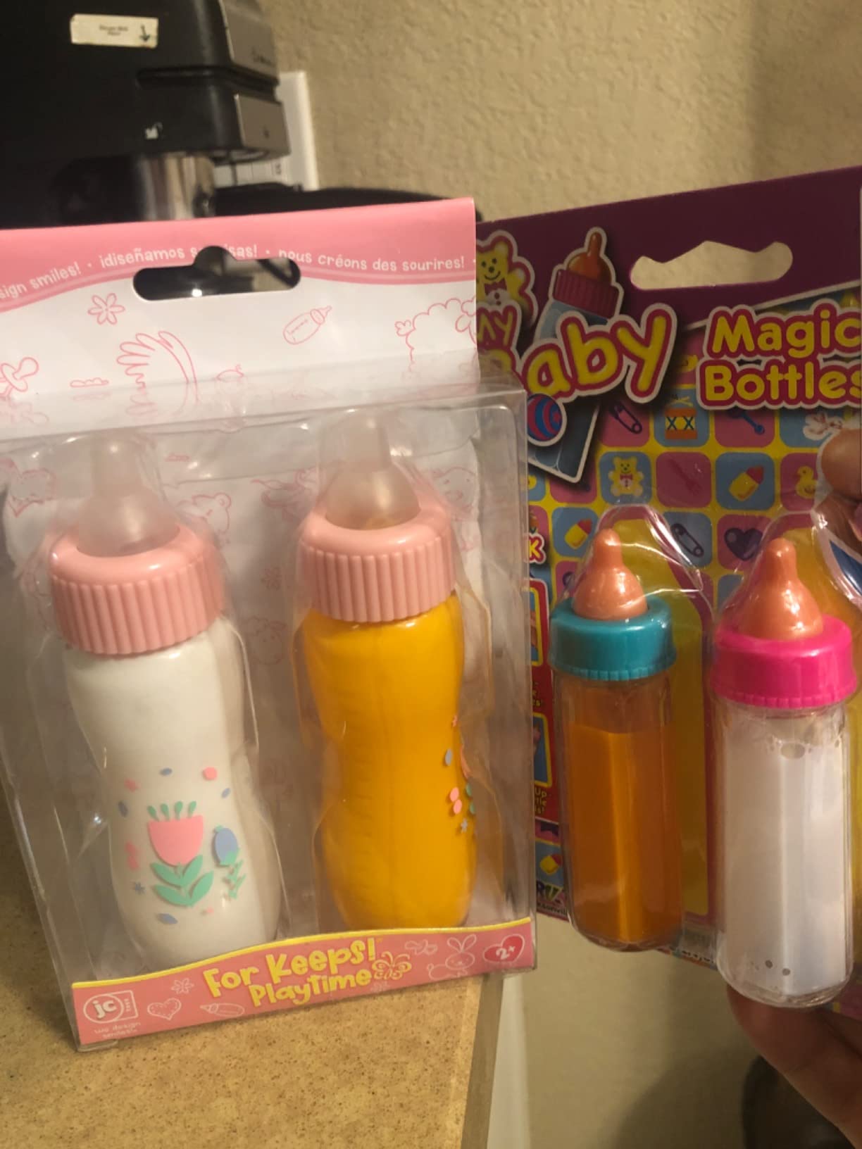JC Toys Deluxe Disappearing Magic Bottles | Fits All Dolls | Milk and Juice | Flower Theme | Ages 2+ , Pink customer photo 2