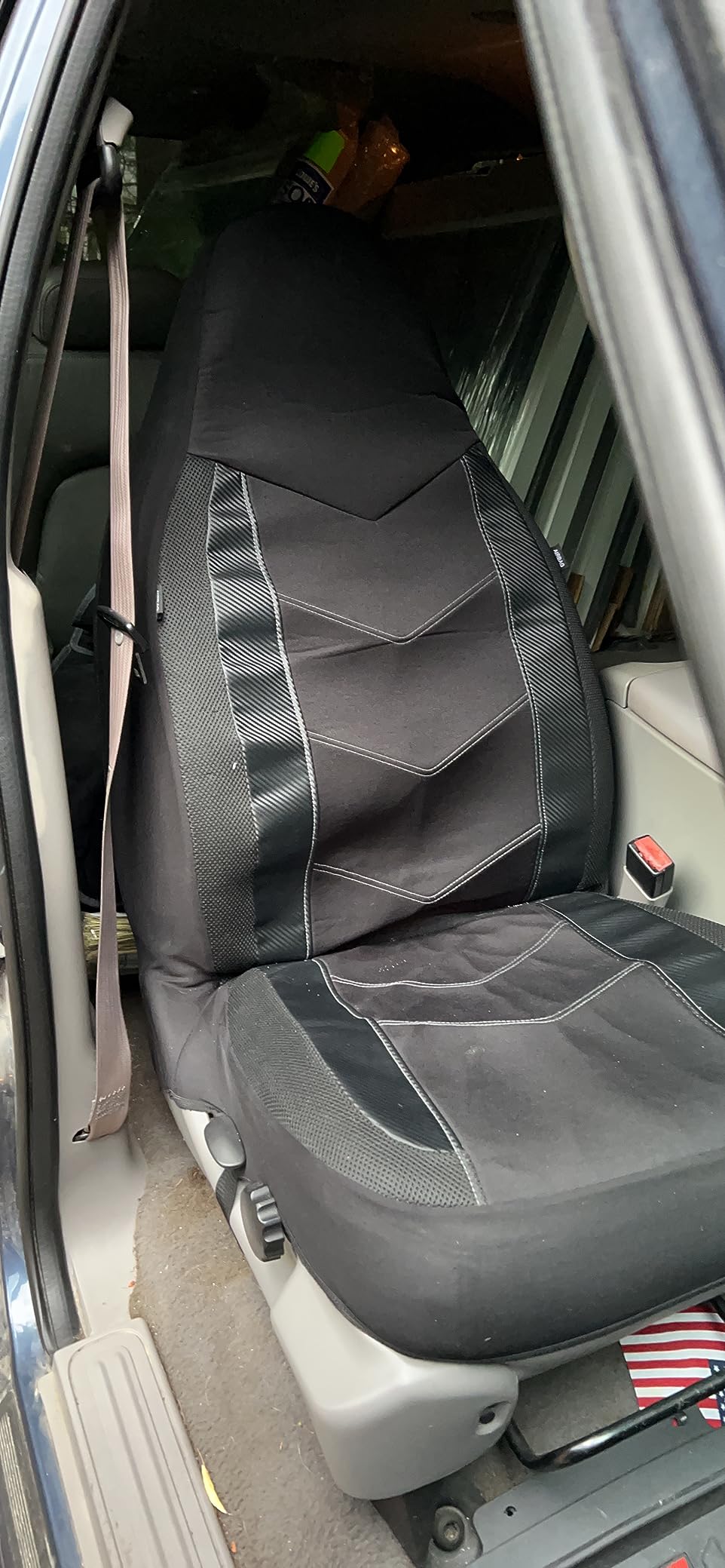 PIC AUTO Car Seat Covers - High Back Front Sports Carbon Fiber & Mesh Design Seat Covers, Automotive Seat Covers, Universal Fit for Most Cars, Airbag Compatible (Black) customer photo 1