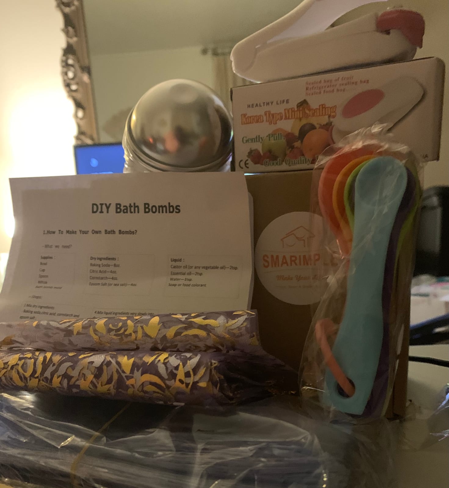 Bath Bomb Mold Set 228 Pieces - 200 Packs Shrink Wrap Bags,12 Pieces of DIY Metal Mould,Spoons,Gift Bags,Mini Heat Sealer (Instruction Included) customer photo 2