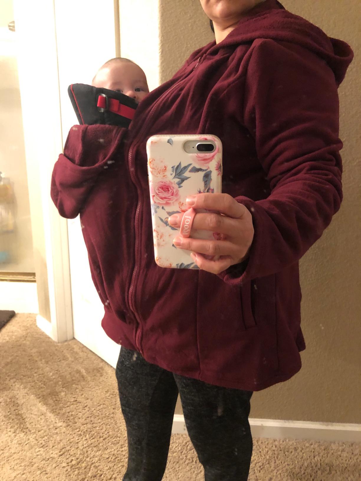 Smallshow Women's Fleece Zip Up 3 in 1 Maternity Baby Wearing Hoodie Sweatshirt Jacket customer photo 2