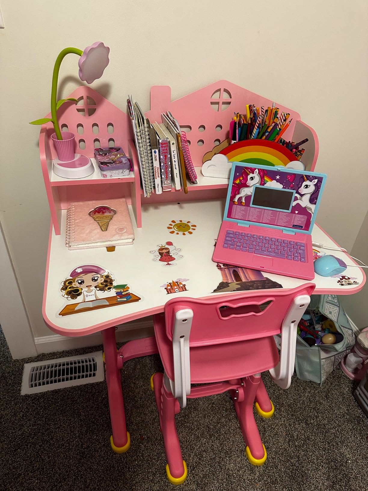 Desk Lamp for Kids Sunflower LED Charging Table Lamp Support Eye Protection Small Desk Folding for Reading,Study and Office, Adjustable Brightness - Pink customer photo 1