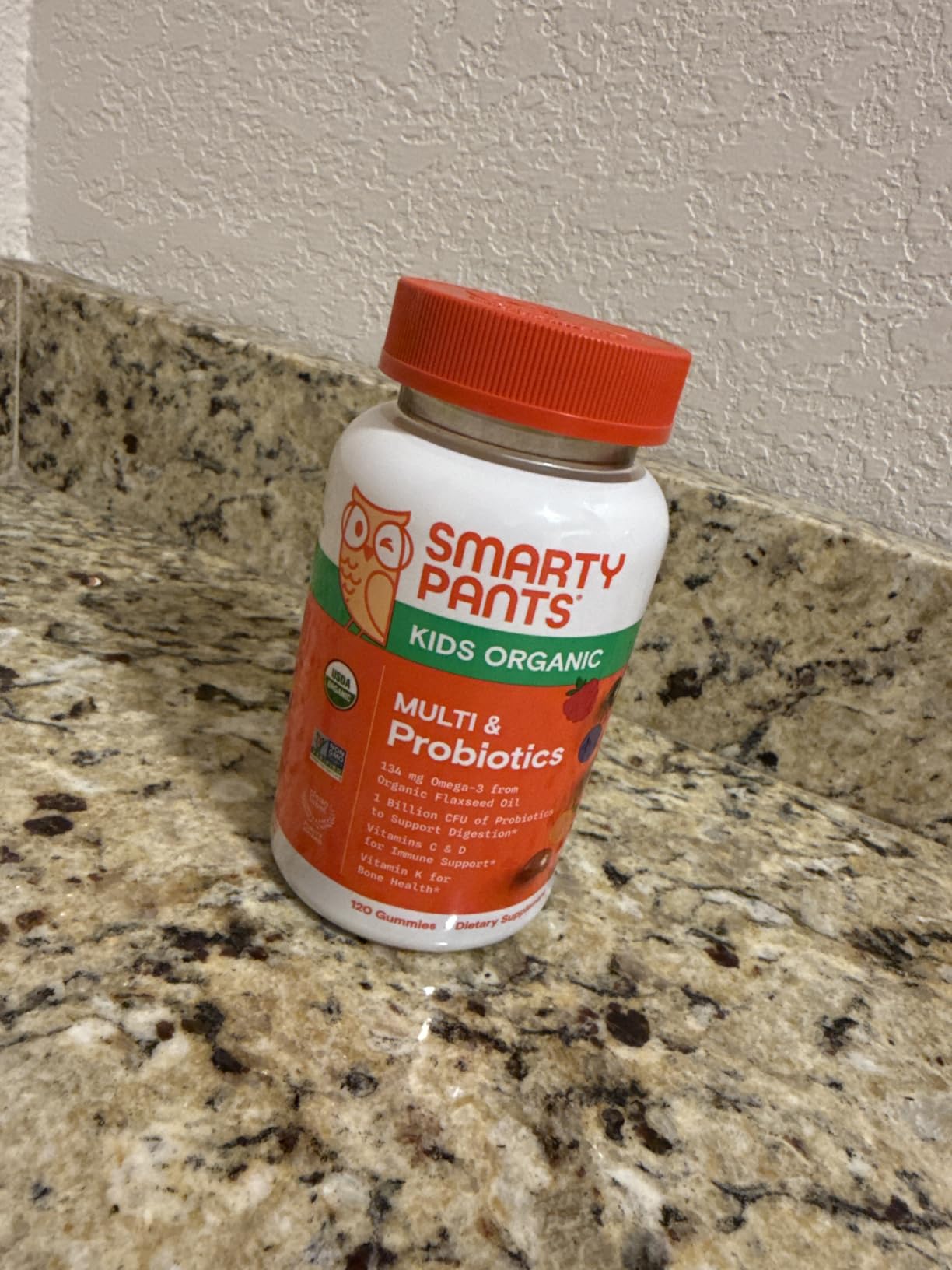 SmartyPants Organic Kids Multivitamin Gummies: Probiotics, Omega 3 (ALA), Beta Carotene, Vitamin B12, B6, A, K & Zinc for Immune Support, Biotin, Three Fruit Flavors, 120 Count (30 Day Supply) customer photo 1