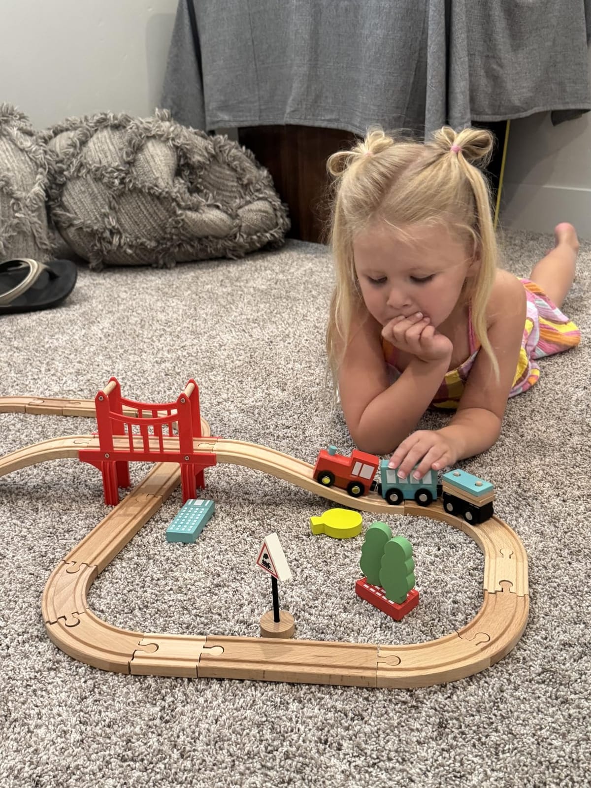 Tiny Land 39 Pcs Wooden Train Set for Toddler with Wooden Tracks customer photo 1