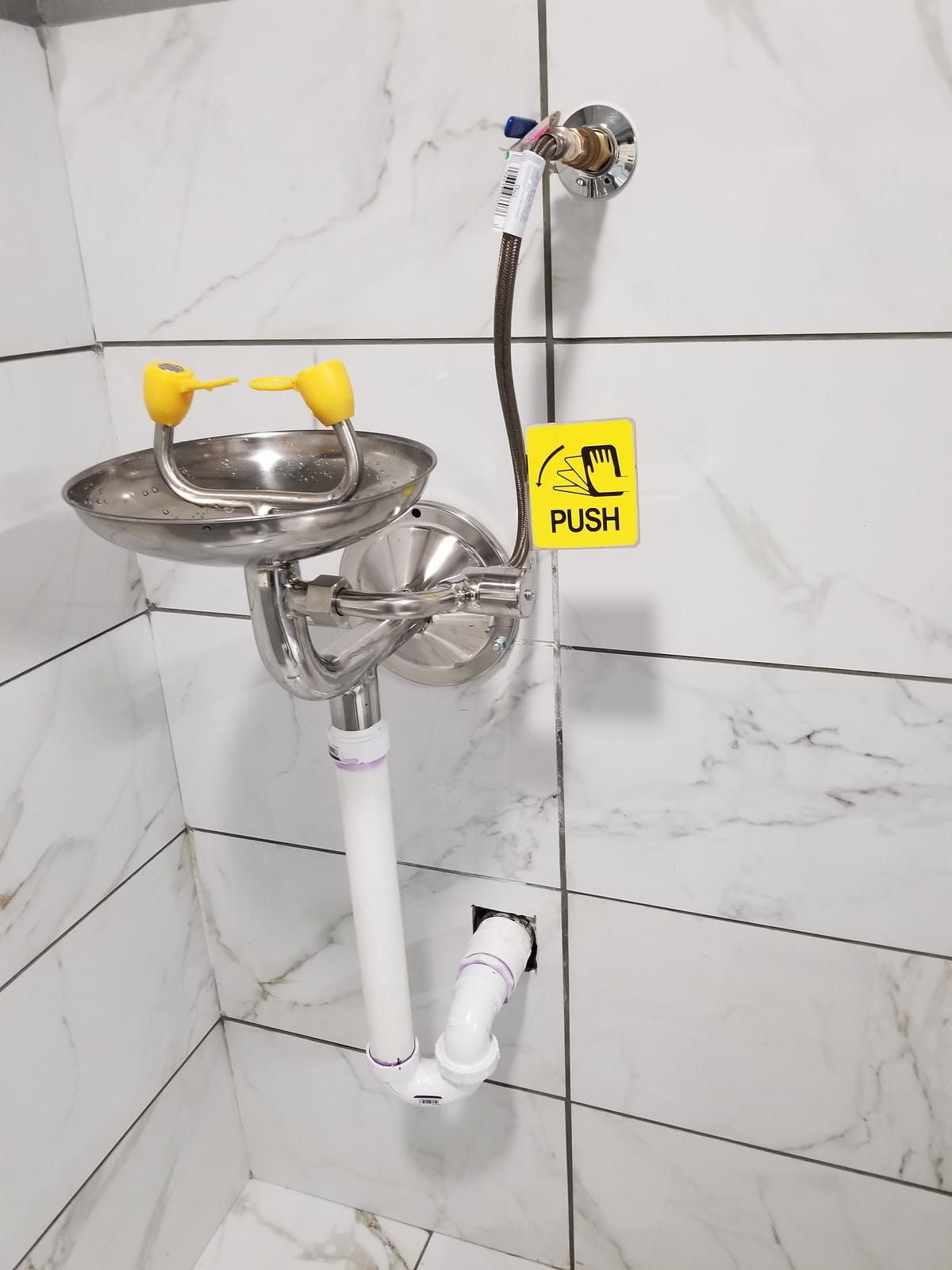 CGOLDENWALL Eye Wash Station Wall Mounted Eyewash Station Emergency Eye Face Washing Sink Plumbing Connection, NPT Thread, with Eyewash Sign, 304 Stainless Steel customer photo 1