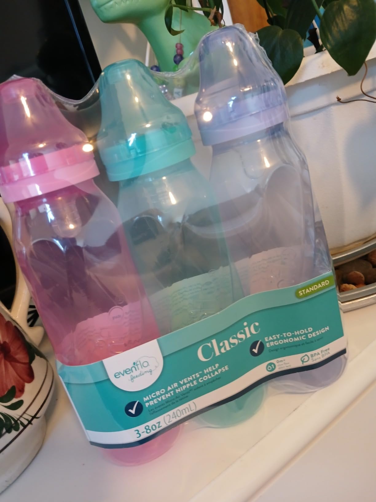 Evenflo Feeding Classic Tinted Plastic Standard Neck Bottles for Baby, Infant and Newborn, Pink/Lavender/Teal, 8 Oz, 12 Bottles customer photo 2