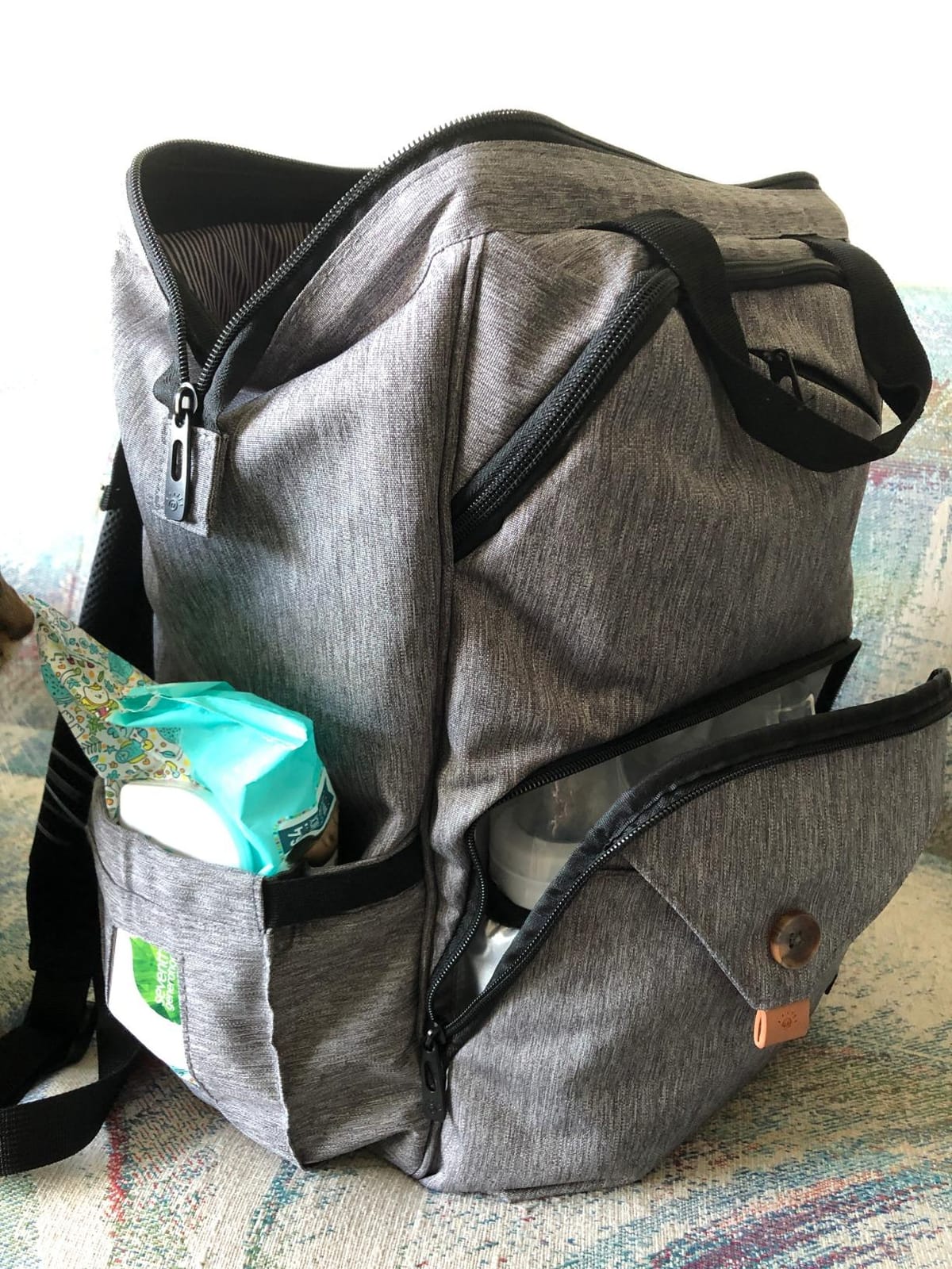 Hap Tim Diaper Bag Backpack,Large Capacity Travel Back Pack Maternity Baby Nappy Changing Bags, Double Compartments with Stroller Straps,Waterproof,Black (US7340-DG) customer photo 1