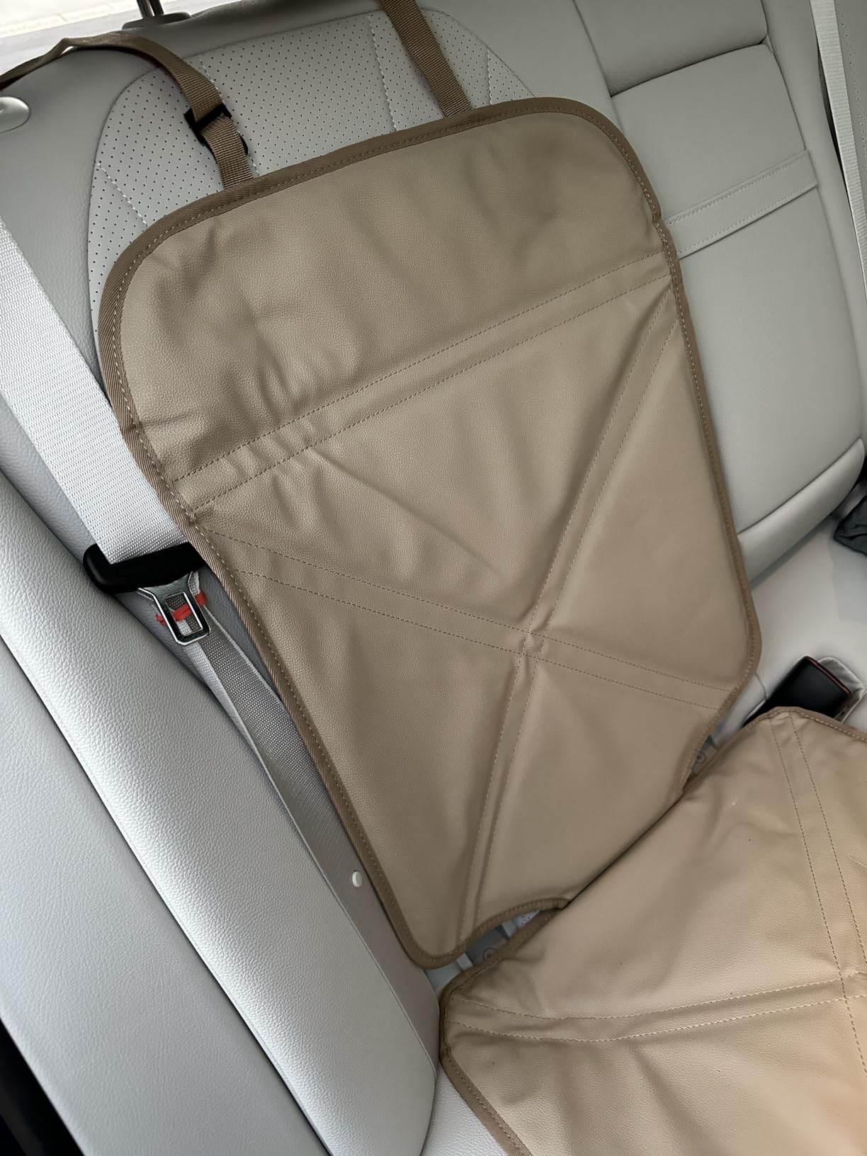 Viaviat Car Seat Protector Leather Waterproof Child Safety Seat Protector Cover with Thick Pad and 2 Large Pockets Durable Kick Mat for All Auto Seat (Beige) customer photo 1