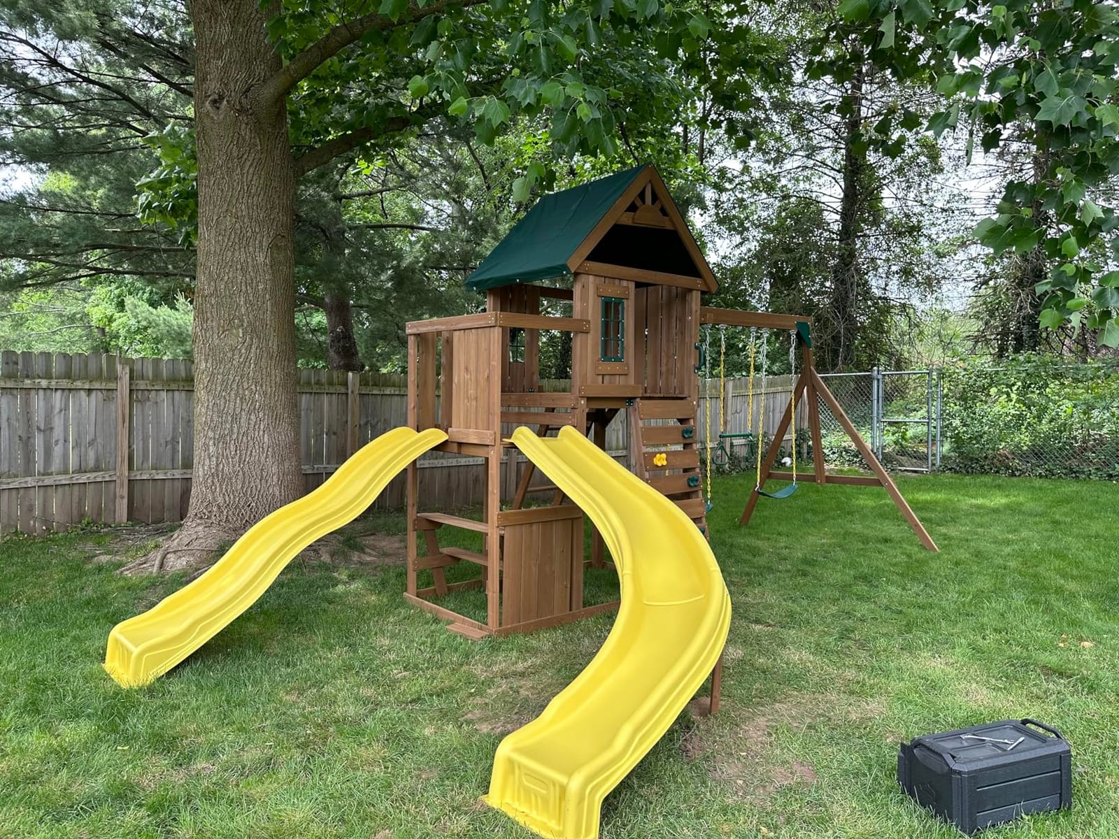 Swing-N-Slide WS 8355 Castlebrook Swing Set with Two Slides, Swings & Climbing Wall, Wood customer photo 2
