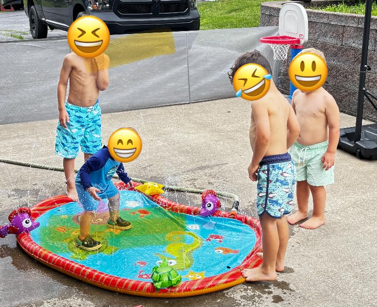BANZAI Splash Pad Toddler Water Play Mat, 58 in Outdoor Kids Sprinkler Mat with 3D Sea Characters, Baby Splash Pad for Backyard Summer Fun customer photo 2