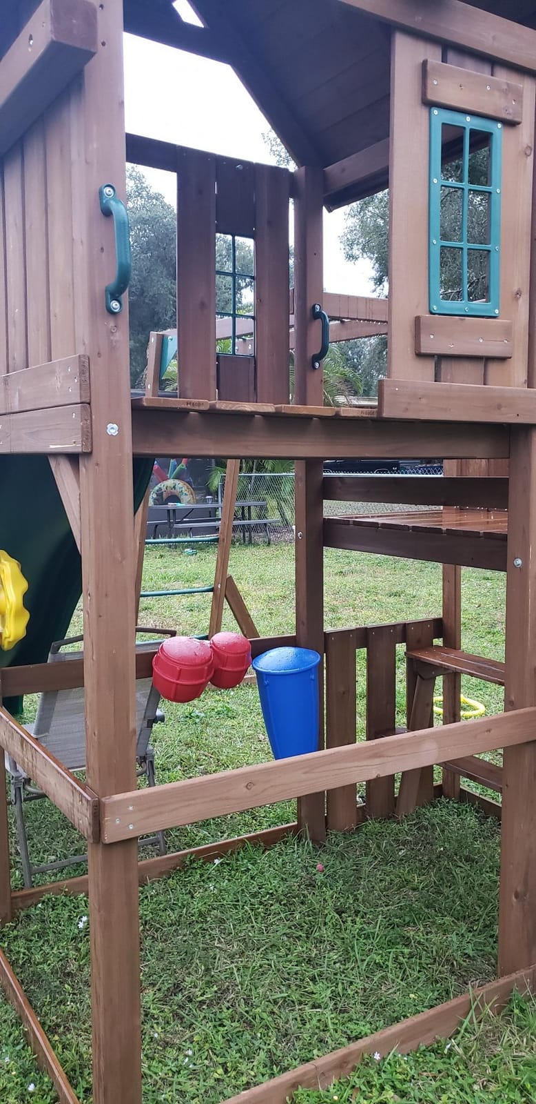 Swing-N-Slide WS 8354 Knightsbridge Super Wooden Swing Set with Two Slides, Play Set, Monkey Bars, Climbing Wall, Music Play & Climbing Wall, Wood, Green customer photo 1