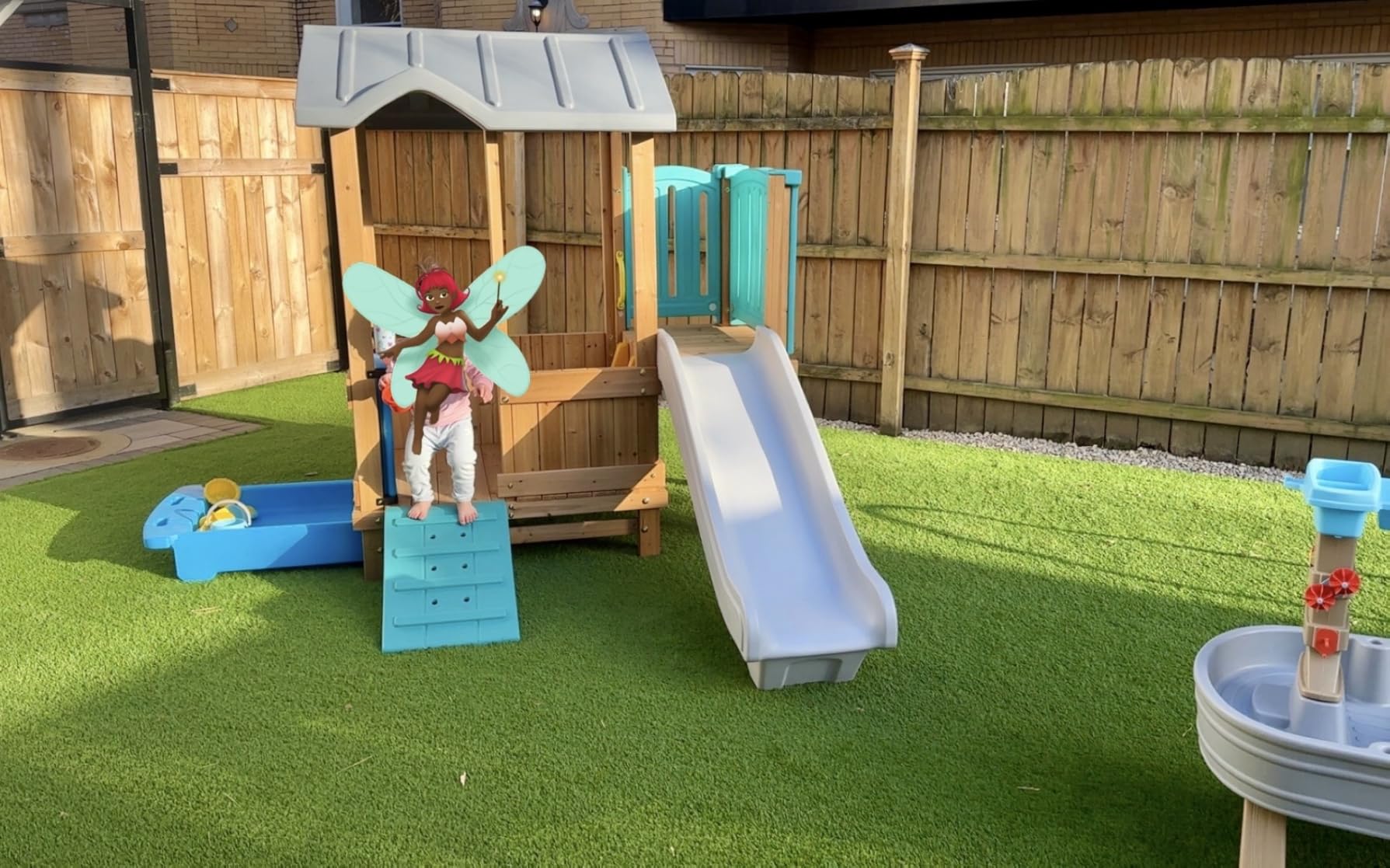 Step2 Woodland Adventure Playhouse & Slide, Kids Outdoor Playset, Backyard Playground Set, Swings, Storage Drawer, Made of Wood & Durable Plastic, Outside Jungle Gym, for Children 3-8 Years Old customer photo 1