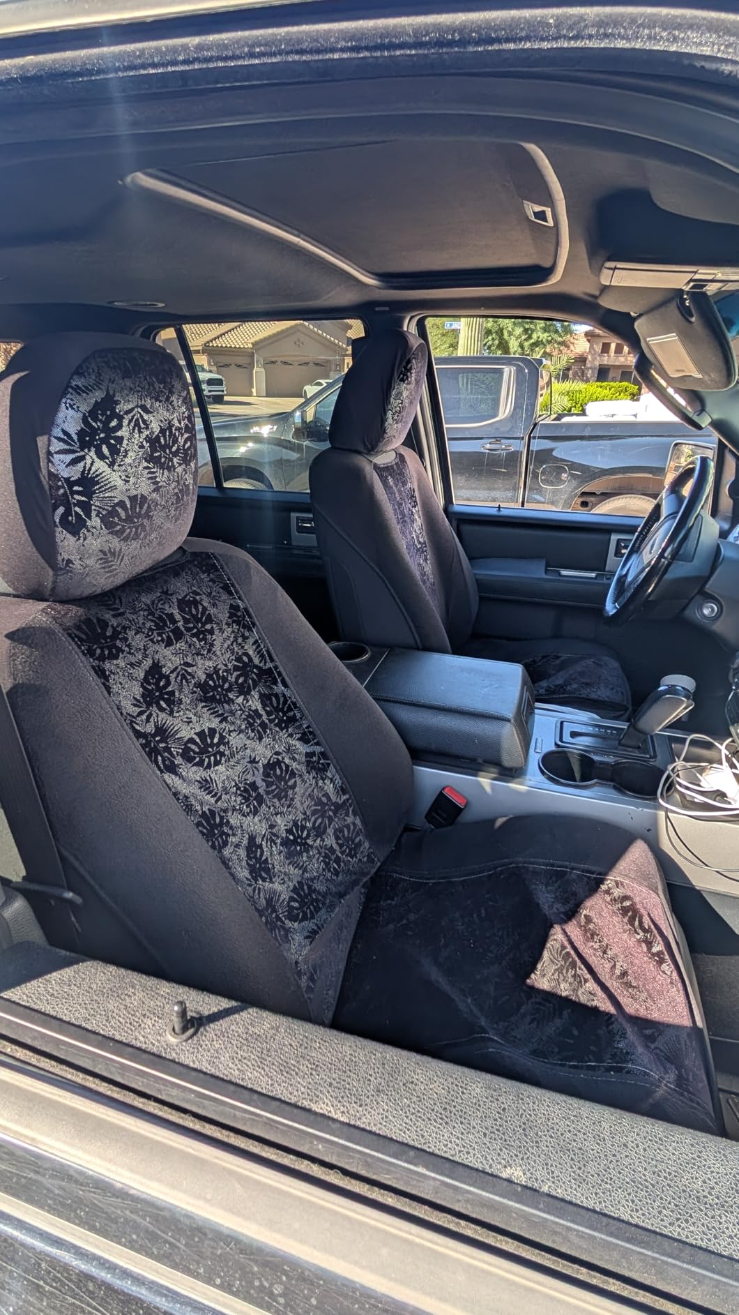 BDK Black Leopard Car Seat Covers for Front Seats, Animal Print Front Seat Cover Set with Matching Headrest, Sideless Design for Easy Installation, Fits Most Car Truck Van and SUV, (Pack of 2) customer photo 2