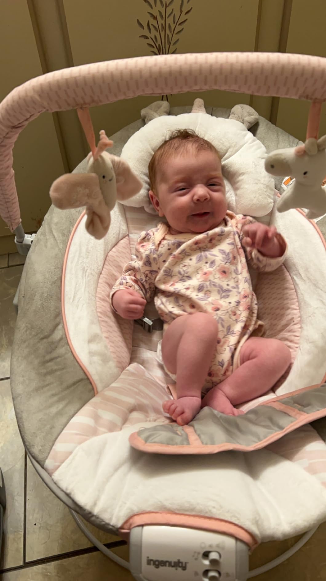 Ingenuity Soothing Baby Bouncer Infant Seat with Vibrations, -Toy Bar & Sounds, 0-6 Months Up to 20 lbs (Pink Flora the Unicorn) customer photo 2