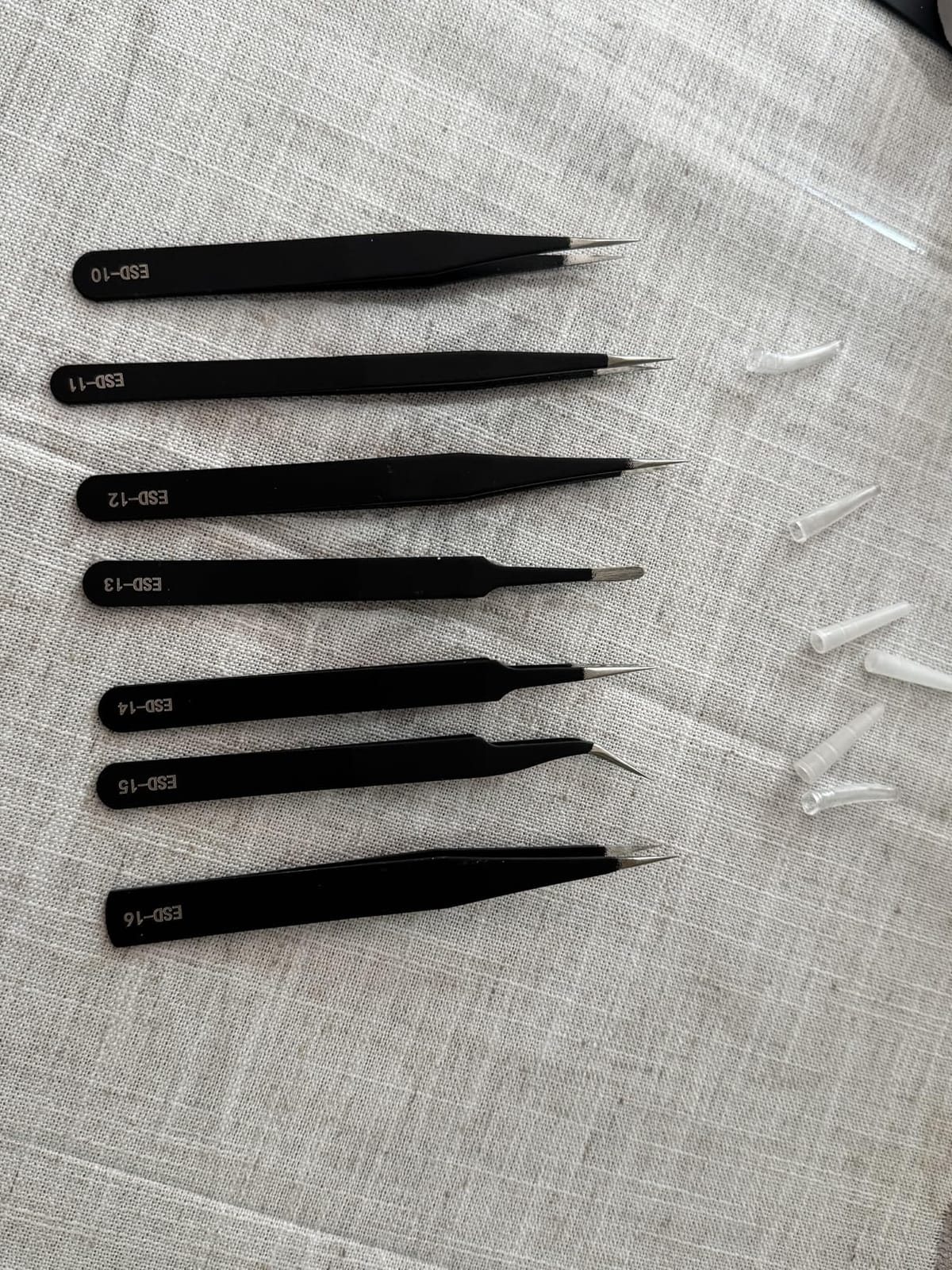 ZHIYE Precision ESD Anti-Static Tweezers, 7 pcs Stainless Steel Tweezers Set for Electronics, Jewelry-making, Laboratory Work, Repairing, Hobbies customer photo 2