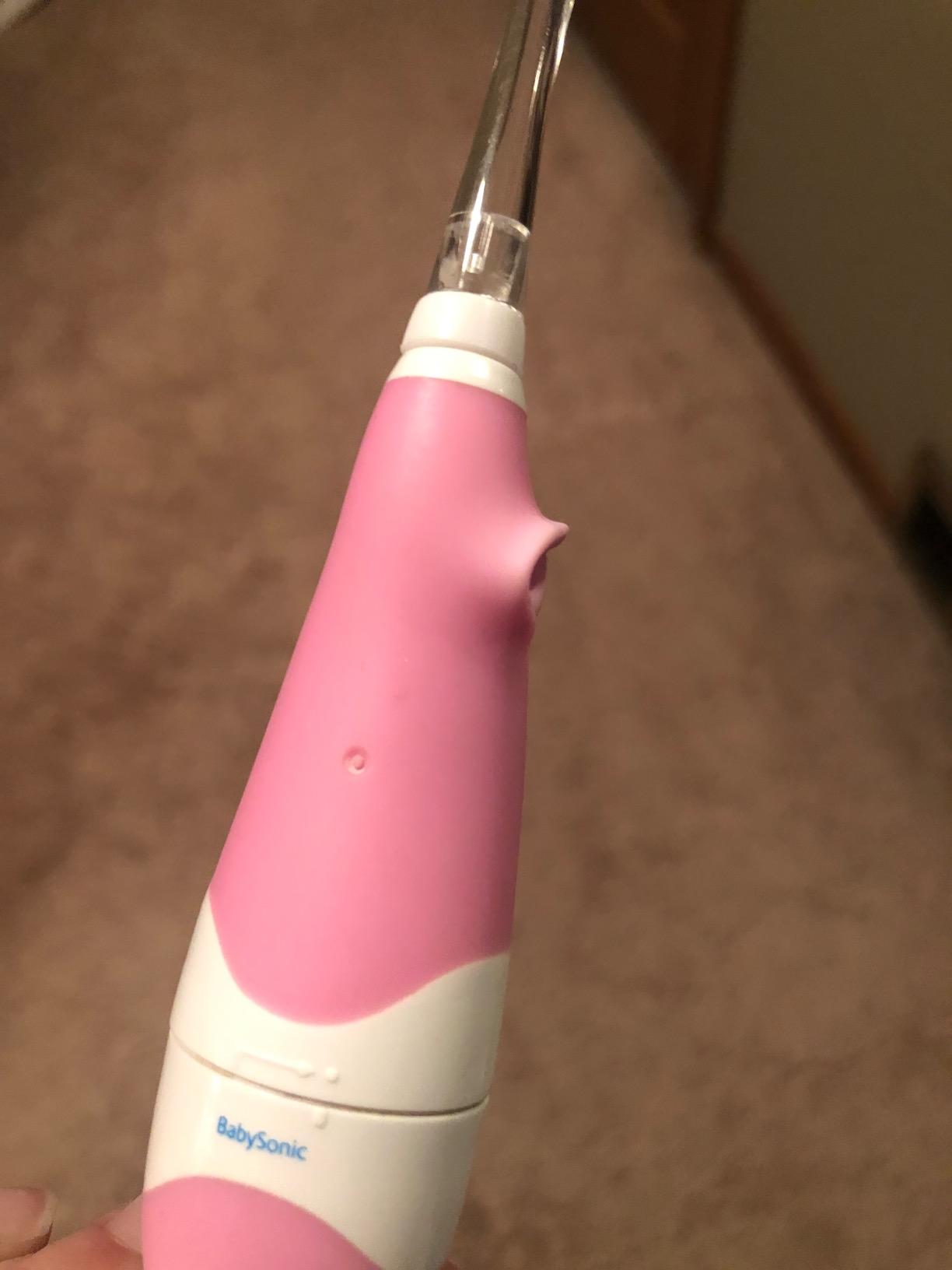 brush-baby BabySonic Infant and Toddler Electric Toothbrush for Ages 0-3 Years - Smart LED Timer and Gentle Vibration Provide a Fun Brushing Experience - Includes 2 Sensitive Brush Heads (Pink) customer photo 2