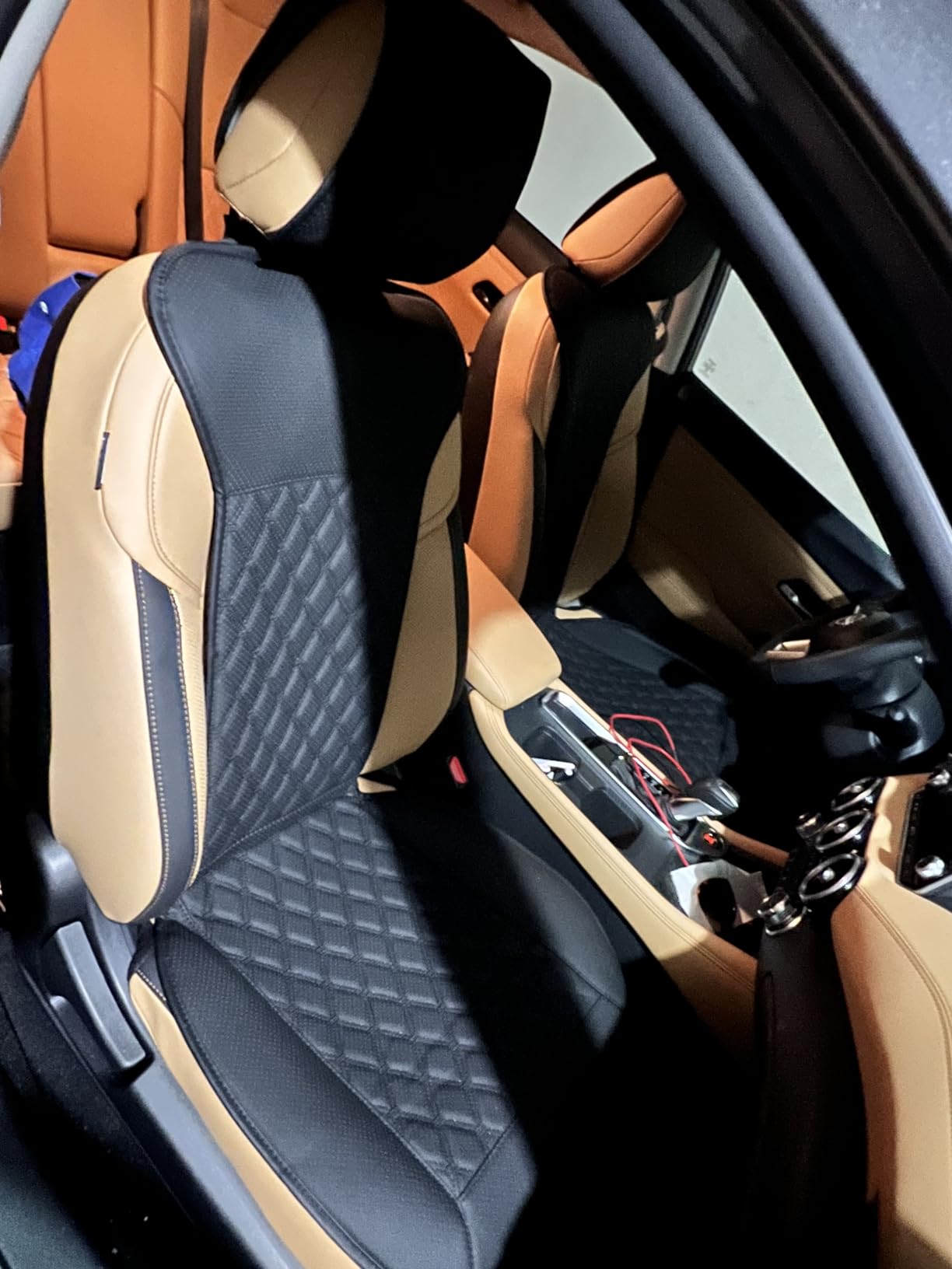 Black Panther 1 Pair Luxury Car Seat Covers Protectors, Universal Anti-Slip Driver Seat Cover with Partial Backrest Coverage (Middle Part Only), Diamond Pattern, Compatible with 95% Cars (Black) customer photo 2