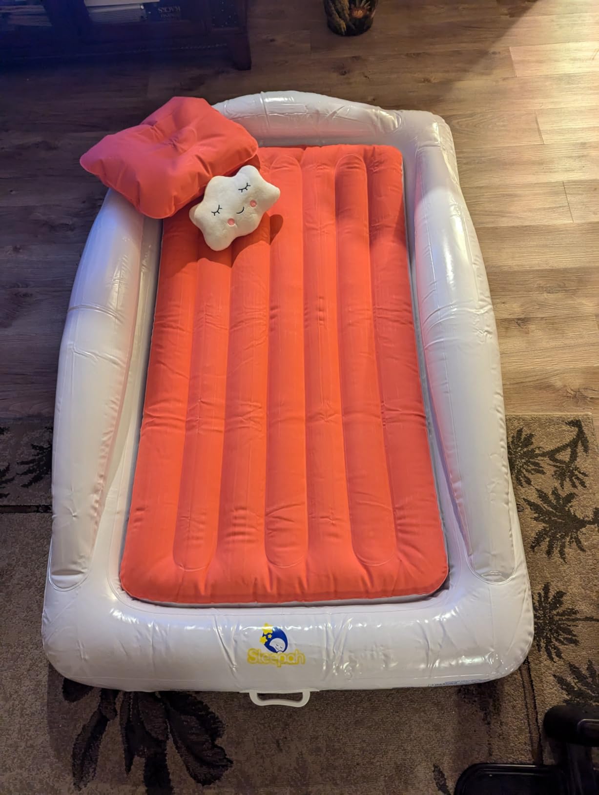 Inflatable Toddler Travel Bed – Kids Blow Up Air Mattress + Safety Bumpers customer photo 2