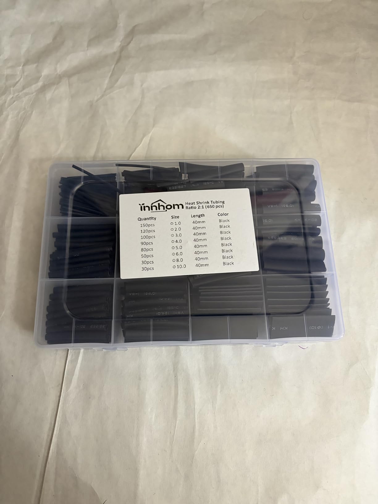 innhom 650pcs Heat Shrink Tubing Black Heat Shrink Tube Wire Shrink Wrap Shrinkage Ratio 2:1 Electrical Cable Wire Kit Set Long Lasting Insulation Protection customer photo 1