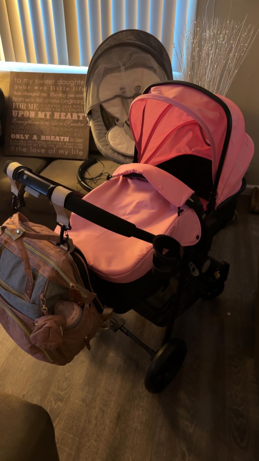 BABY JOY Baby Stroller, 2 in 1 Convertible Carriage Bassinet to Stroller, Pushchair with Foot Cover, Cup Holder, Large Storage Space, Wheels Suspension, 5-Point Harness (Light Coffee) customer photo 2