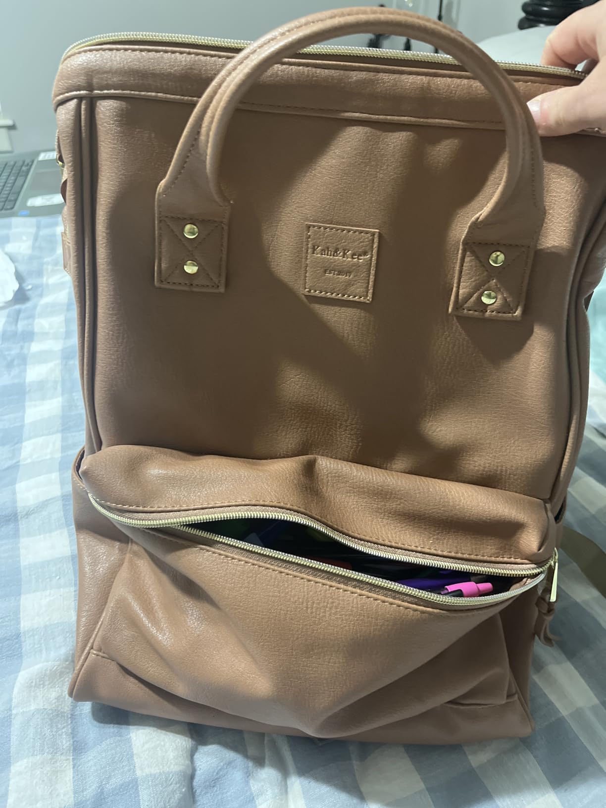 Kah&Kee Leather Backpack for Women and Men 15-inch Laptop Bag | Teacher Professional, Diaper Bag Backpack, Ideal for Work, School, Nurse, College & Travel (Buff/Camel, Medium) customer photo 2