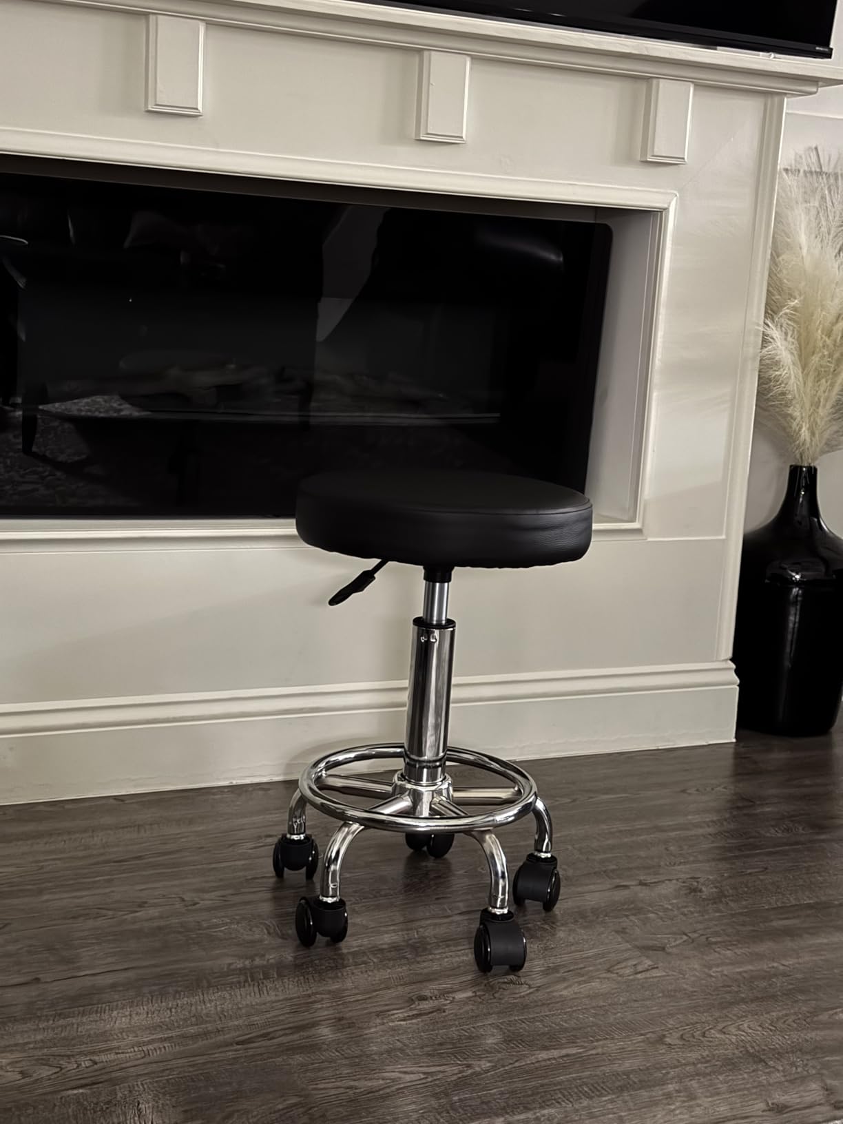 KKTONER PU Leather Round Rolling Stool with Foot Rest Swivel Height Adjustment Spa Drafting Salon Tattoo Work Office Massage Stools Task Chair Small (Black) customer photo 1