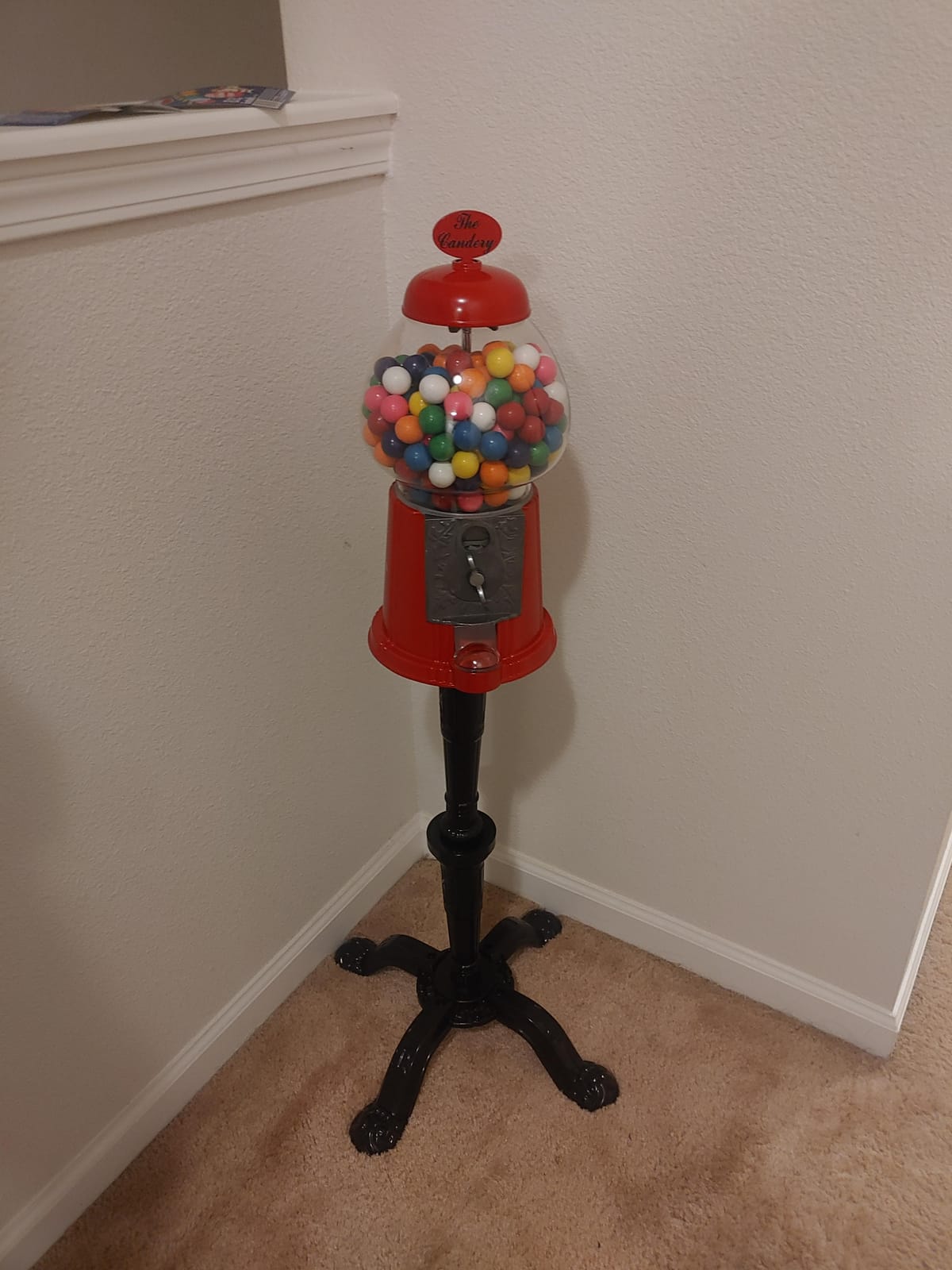 The Candery Gumball Machine - 15 Inch Candy Dispenser with Stand Durable Aluminum Frame - Heavy Duty Red Metal with Large Bowl - Easy Twist-Off Refill - Free or Coin Operated - 0.62 Inch Gumballs customer photo 1