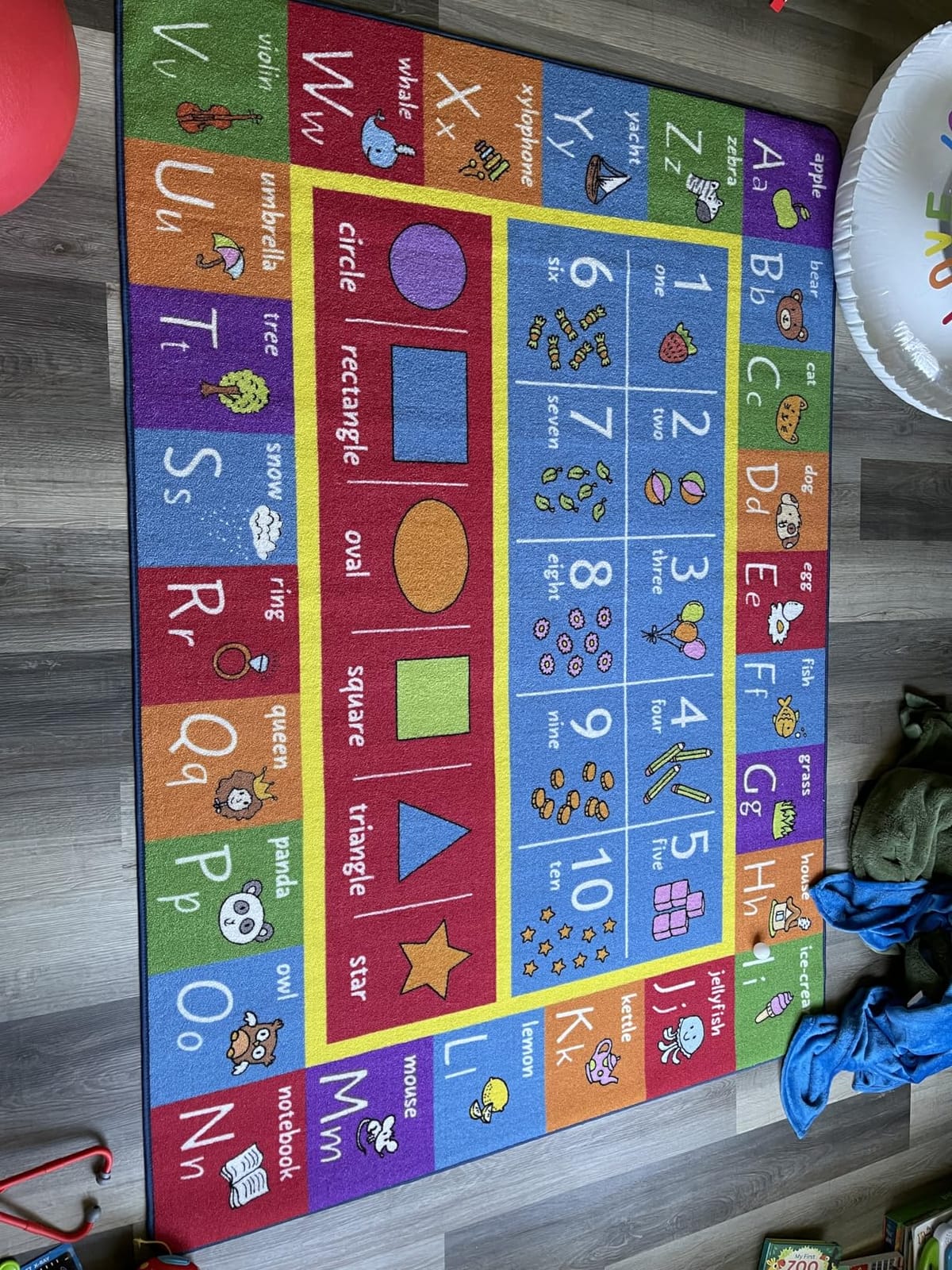 KC Cubs Educational Kids Rug – ABC Alphabet, 123 Numbers & Shapes Learning Mat – Soft Interactive Carpet for Classroom, Playroom & Bedroom 3' 3
