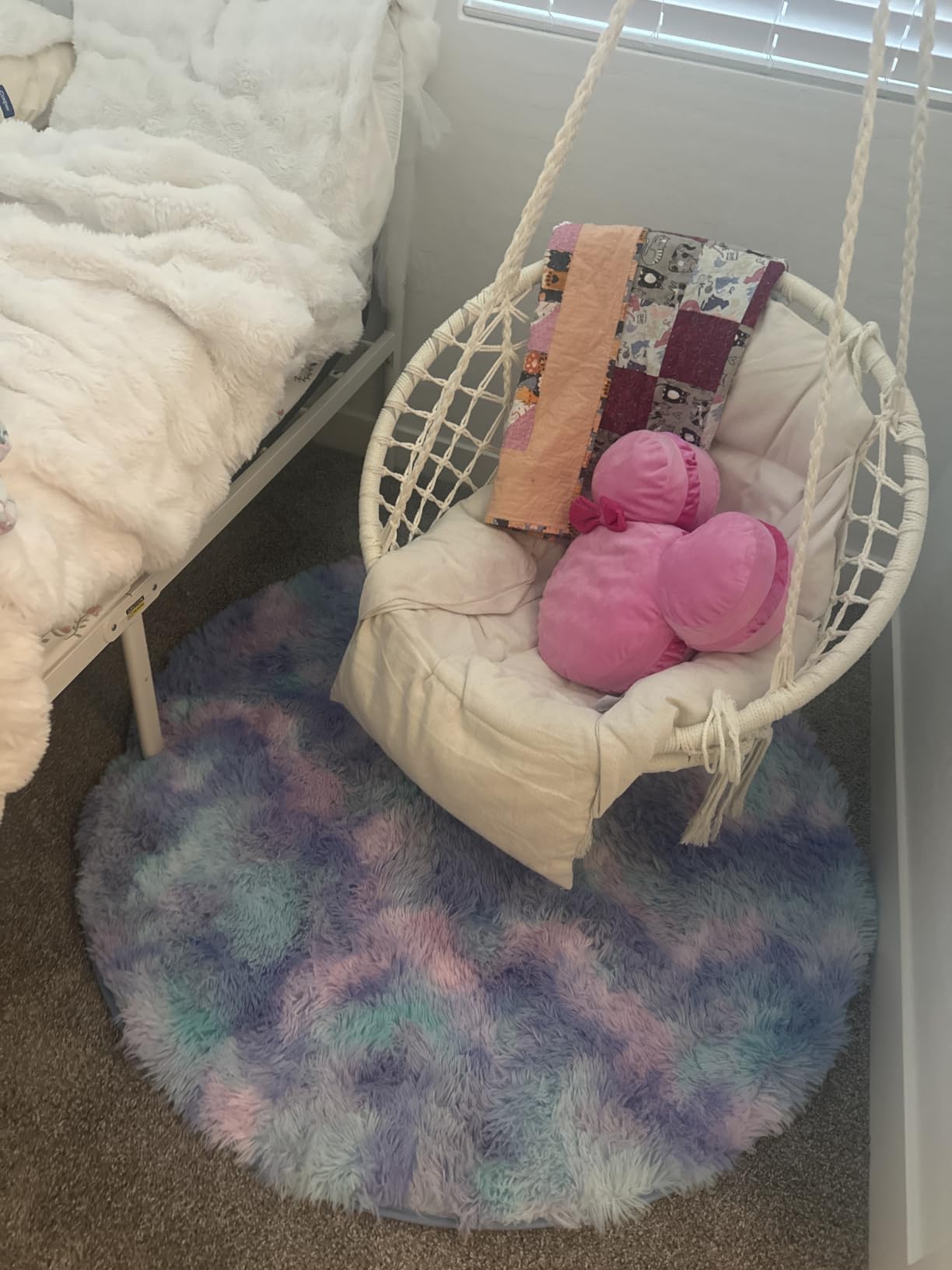 Amdrebio Pink Circle Round Fluffy Area Rug 4Ft for Girls Bedroom Kids Room customer photo 1