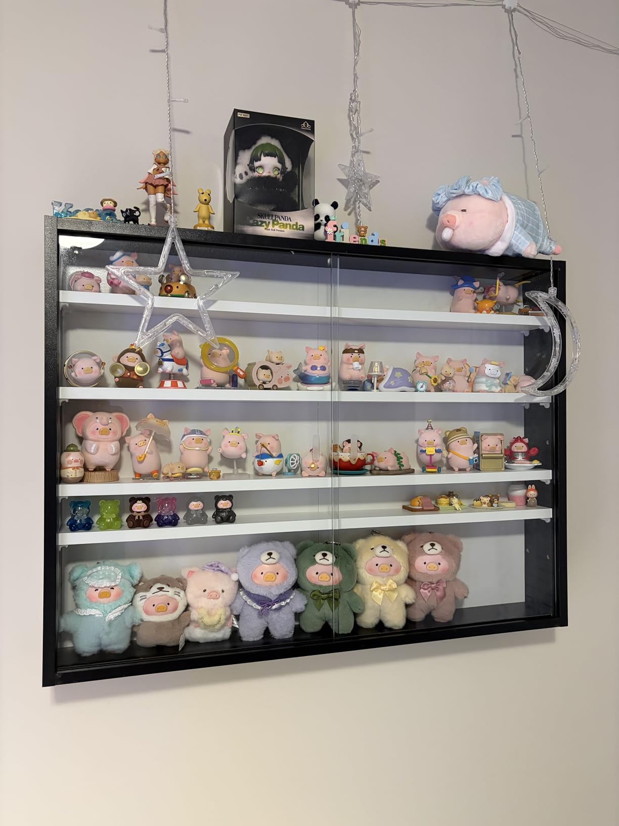 HOMCOM 5-Tier Display Cabinet, Glass Door Cabinet with Adjustable Shelves, Wall-Mounted Display Case for Playroom, Bedroom, Black customer photo 1