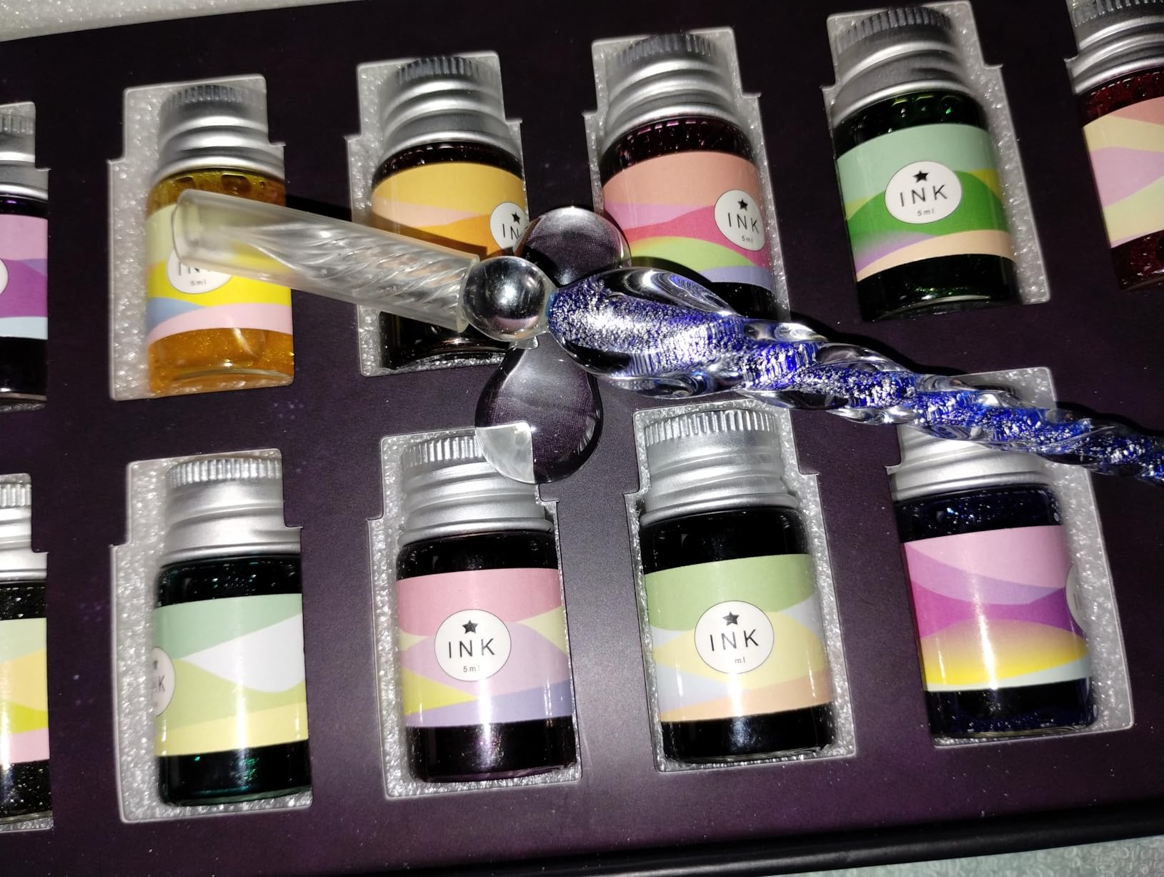 Glass Dip Calligraphy Pen Set, 14-Pieces 12 Color Inks, Pen Holder, Cleaning Cup, 1Crystal Glass Pens for Art, Writing, Drawing, Signatures, Gift for Kids and Artist customer photo 1