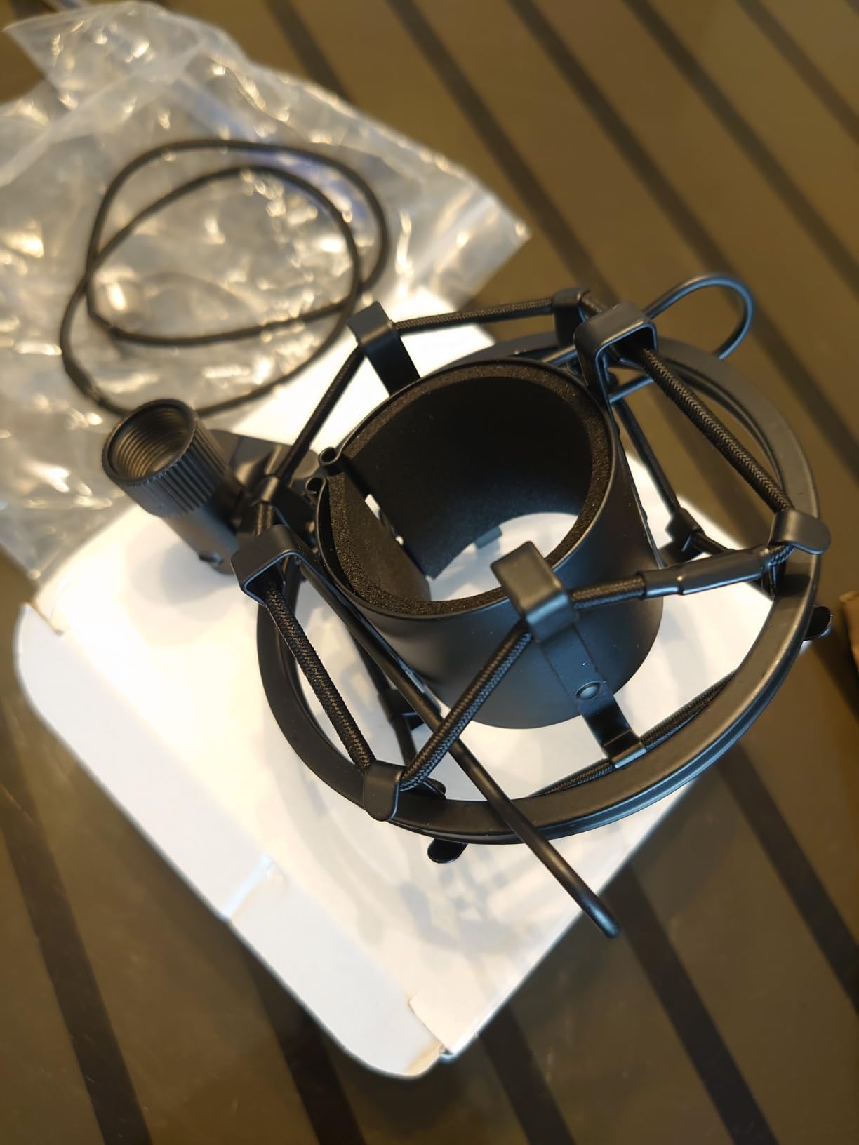 Microphone Shock Mount Mic Holder, Anti-Vibration Suspension Shock Mount Mic Holder Clip for 43mm-47mm Diameter Condenser Microphone customer photo 2