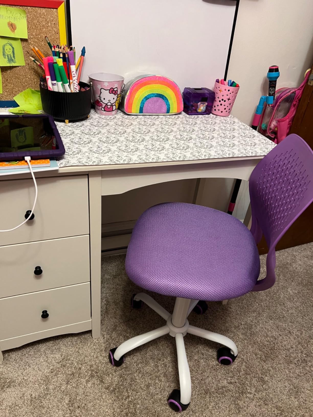 GIANTEX Kids Desk Chair, Adjustable Children Study Chair, Swivel Armless Mesh Task Office Chair, Computer Desk Chair with Adjustable Height & Lumbar Support (Purple) customer photo 1