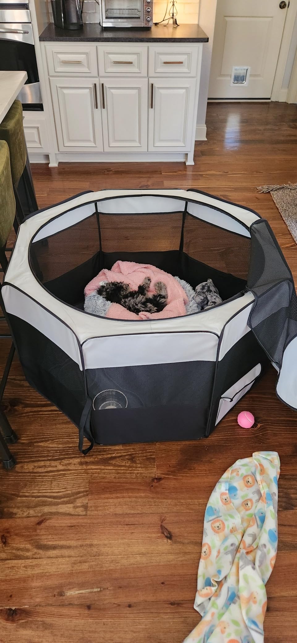 Akinerri Portable Dog Playpen, Foldable Pet Play Pen for Puppy Cat, Black | Pop‑Up Dog Playpens Indoor & Outdoor, Waterproof Dog Kennel Cage, Removable Top, Travel Camping Playpen, Medium Size customer photo 2
