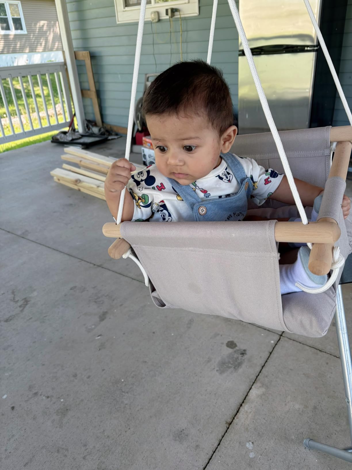 CaTeam Canvas Baby Swing Seat with 5-Point Safety Belt — Wooden Hanging Toddler Swing, Indoor & Outdoor, Ages 1-4, Ceiling Mount Hardware Included, Gray customer photo 1
