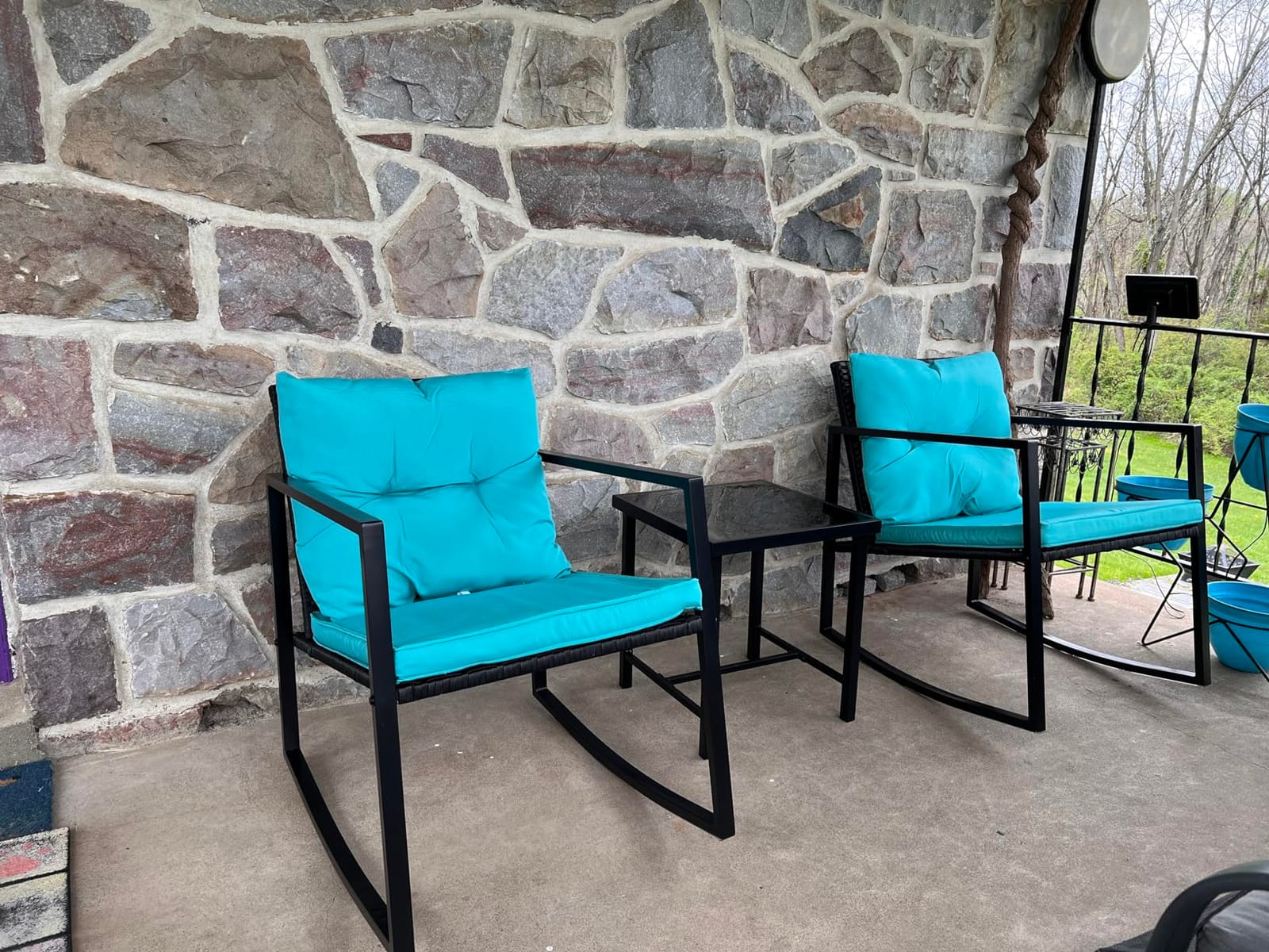 Greesum 3 Pieces Rocking Wicker Bistro Set,Patio Conversation Sets,Beige customer photo 1