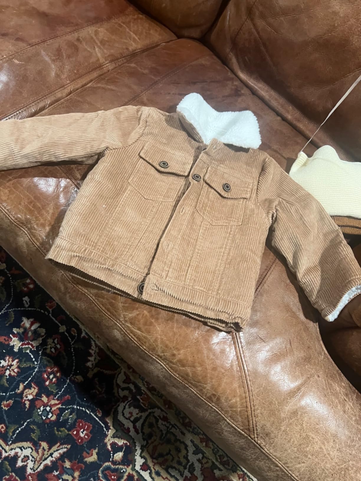 Moru Toddler Boy Winter Corduroy Jacket Baby Girl Fall Sherpa Lined Outwear Coat customer photo 1