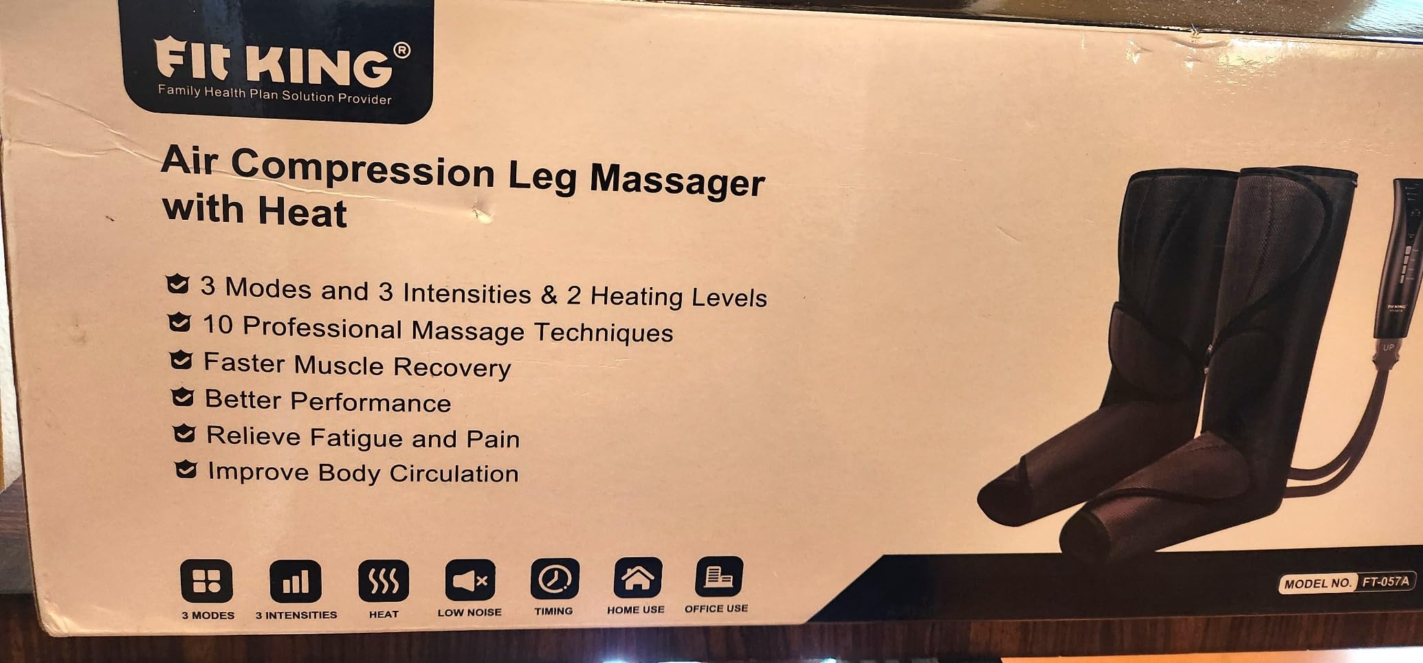 FIT KING Air Compression Leg and Foot Massager with Heat for Circulation | FSA-HSA, Adjustable Leg Wraps, Size Extensions, 3 Modes 3 Intensities, Helpful for Pain Edema RLS, Great Gift for Wife Mom customer photo 1
