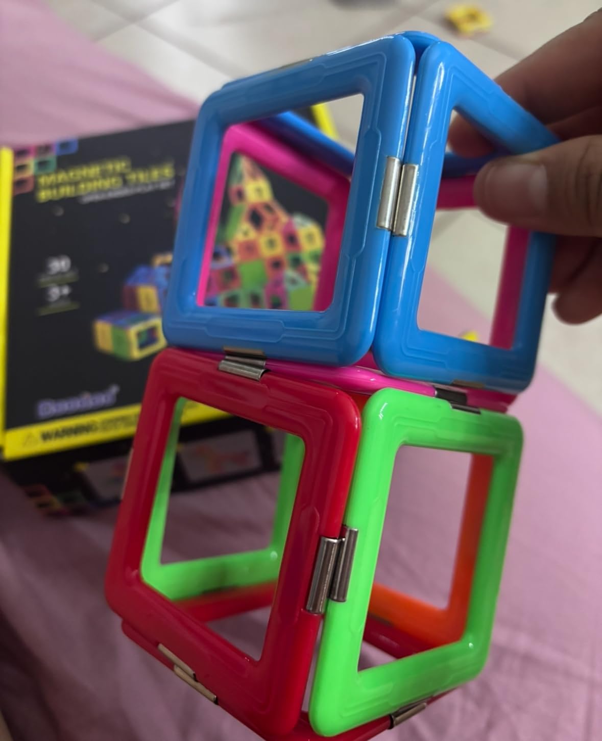Upgraded Magnetic Blocks Tough Tiles STEM Toys for 3+ Year Old Boys & Girls | Learning by Playing Games for Toddlers Kids Classroom Must Haves, Compatible with Major Brands Building Blocks - Starter Set customer photo 2