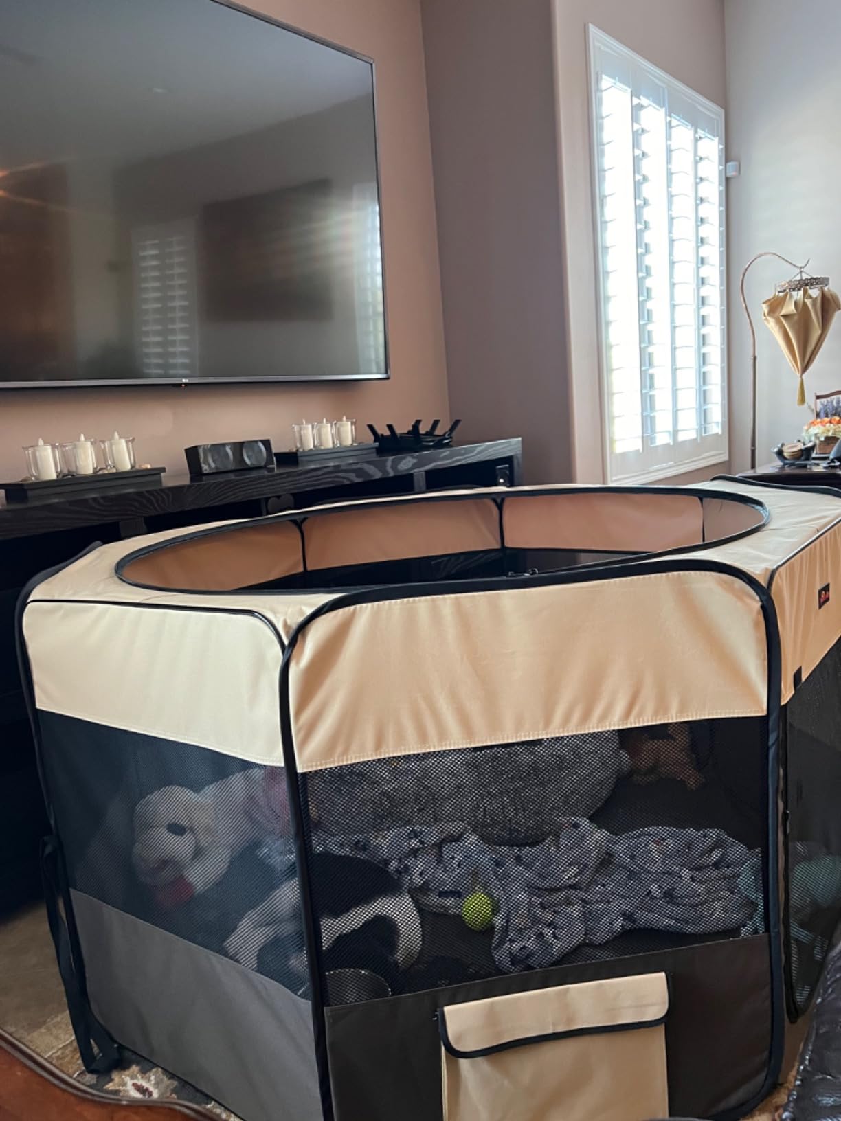 Aivituvin Dog Playpen, Foldable Pet Play Pens with Carrying Bag for Cat, Puppies, Rabbits, Portable Dog Tent Crates Cage for Travel Camping Indoor Outdoor, Removable Shade Cover, Blue S customer photo 1