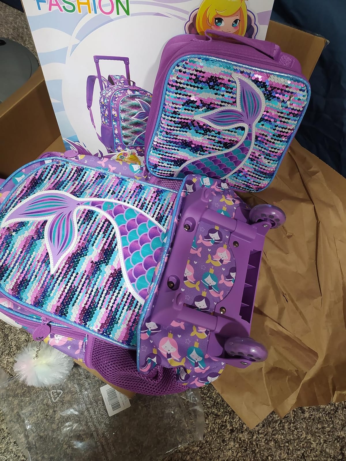 gxtvo Kids Rolling Backpack, Roller Wheels Boys Bookbag, Wheeled Suitcase Elementary School Bag-3PCS Dinosaur/Unicorn/Mermaid customer photo 2