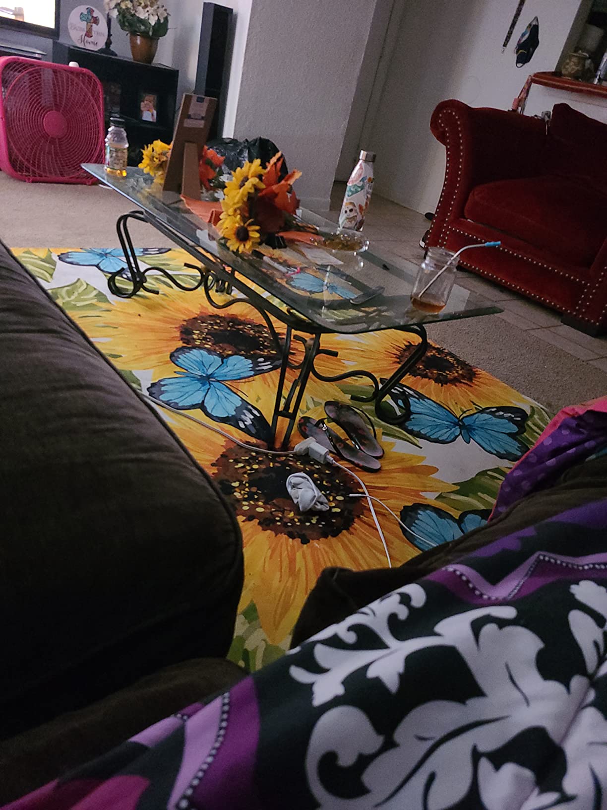 Music Notes Print Area Rug,Modern Flannel Microfiber Non-Slip Floor Mat Carpet for Living Room Bedroom 7' x 5' customer photo 1