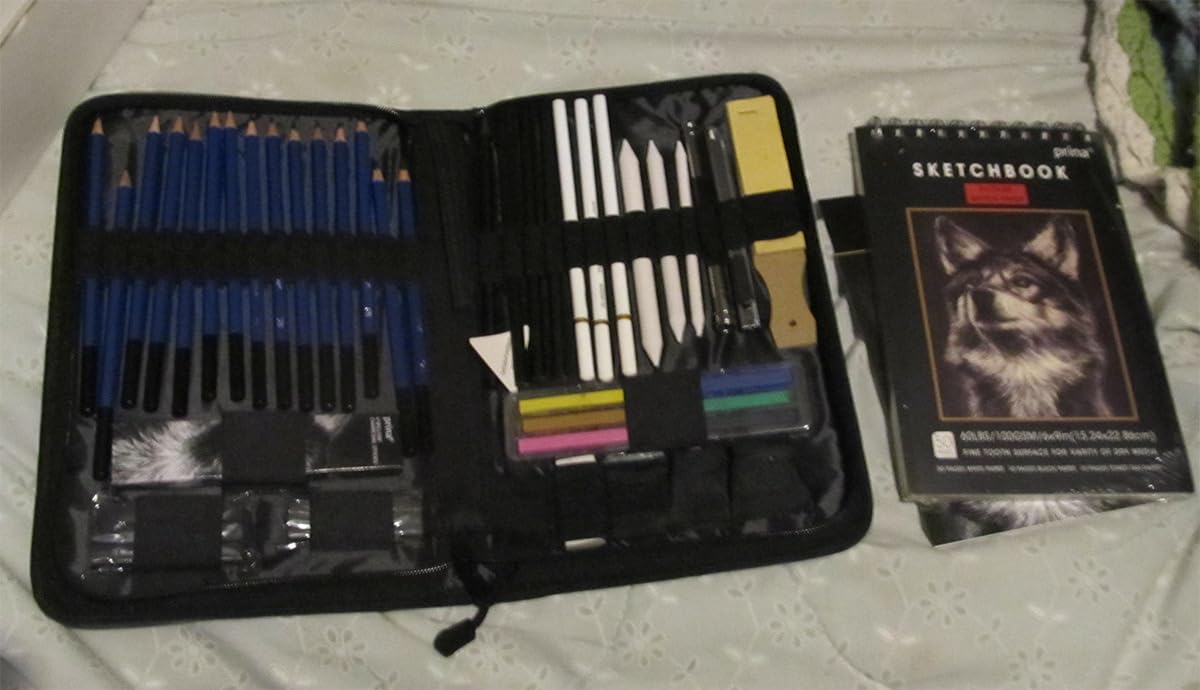 Prina 50 Pack Drawing Set Sketch Kit, Sketching Supplies with 3-Color Sketchbook, Graphite, and Charcoal Pencils, Pro Art Drawing Kit for Artists Adults Teens Beginner Kid, Ideal for Shading, Blending customer photo 1