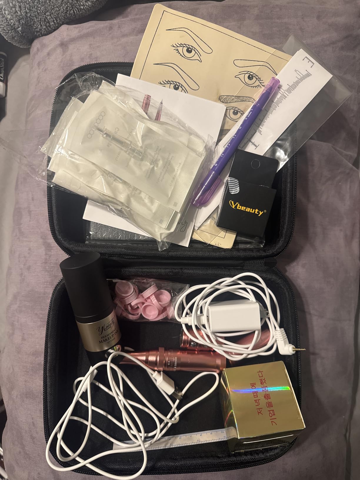 Permanent Eyebrow Makeup Tattoo Machine Kit with 700mAh Wireless Battery 15 pcs Cartridge Needles Microblading Supply for Eyebrow Lip Eyeliner Microshading Supplies(Pink Tattoo Kit) customer photo 1