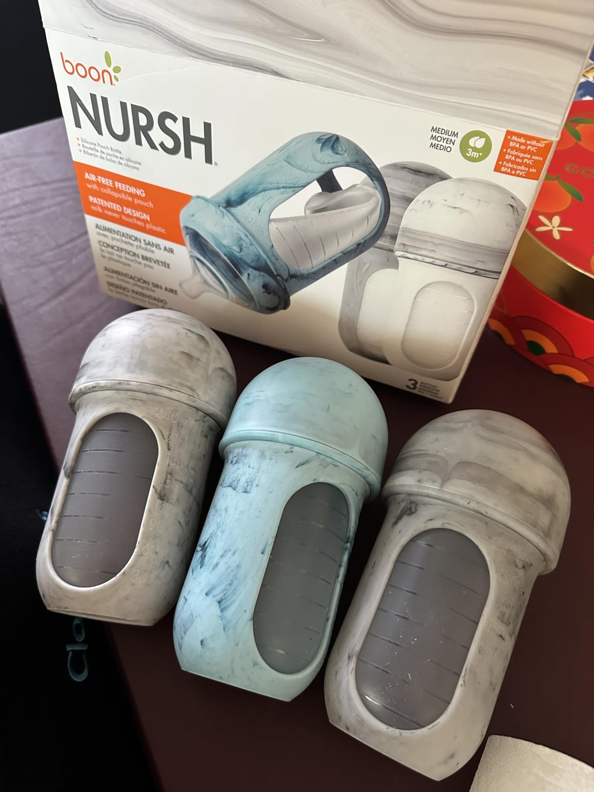Boon Nursh Silicone Baby Bottles - Medium Flow - Tie Dye - 8 Oz - 3 Count customer photo 2