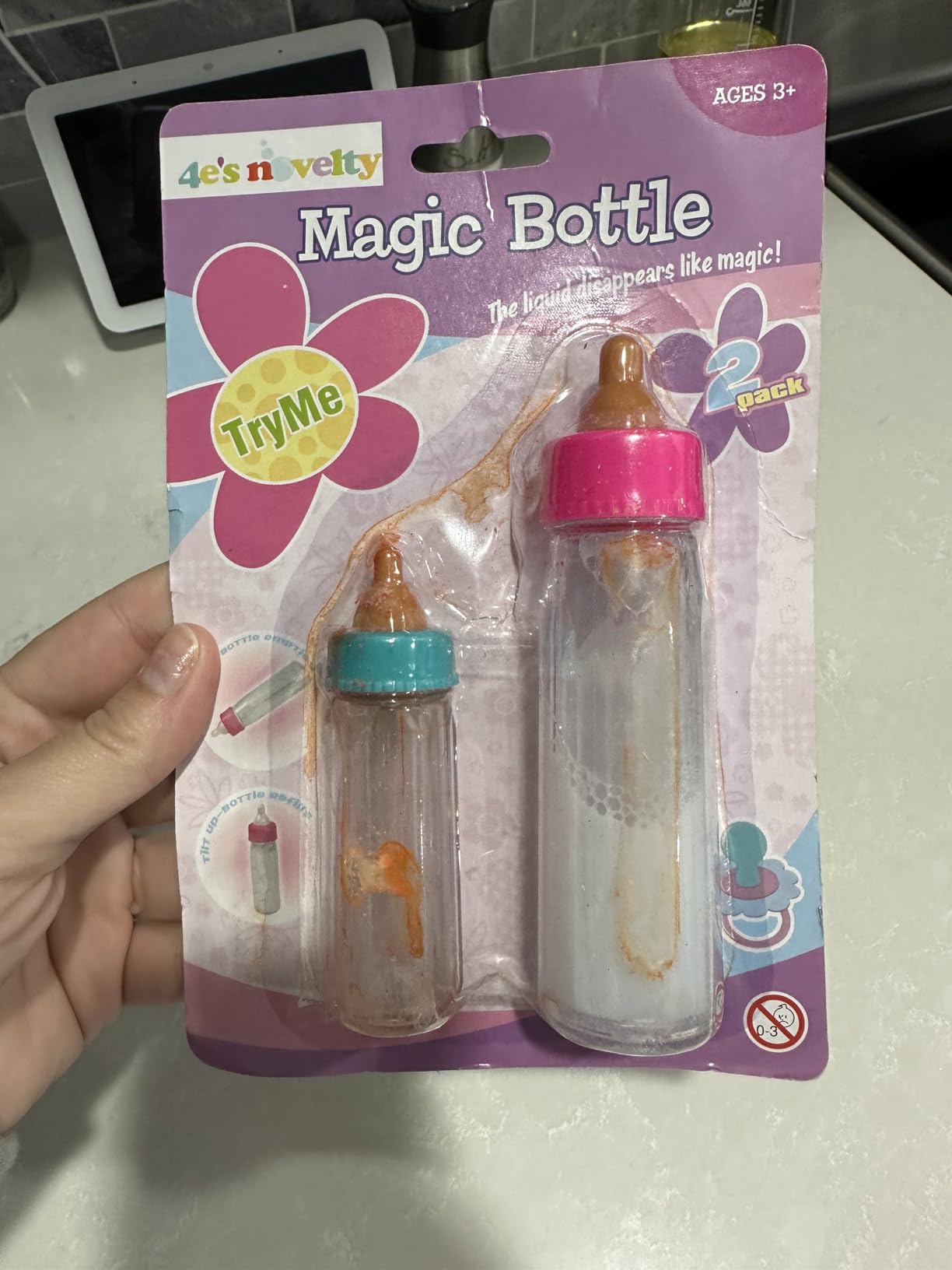 4E's Novelty 2 Pack Baby Doll Bottles Accessories, Magic Doll Disappearing Milk and Juice - Baby Doll Accessories Toys for Kids Toddlers, Stocking Stuffers for Little Girls Ages 3 4 5 6 7 customer photo 1