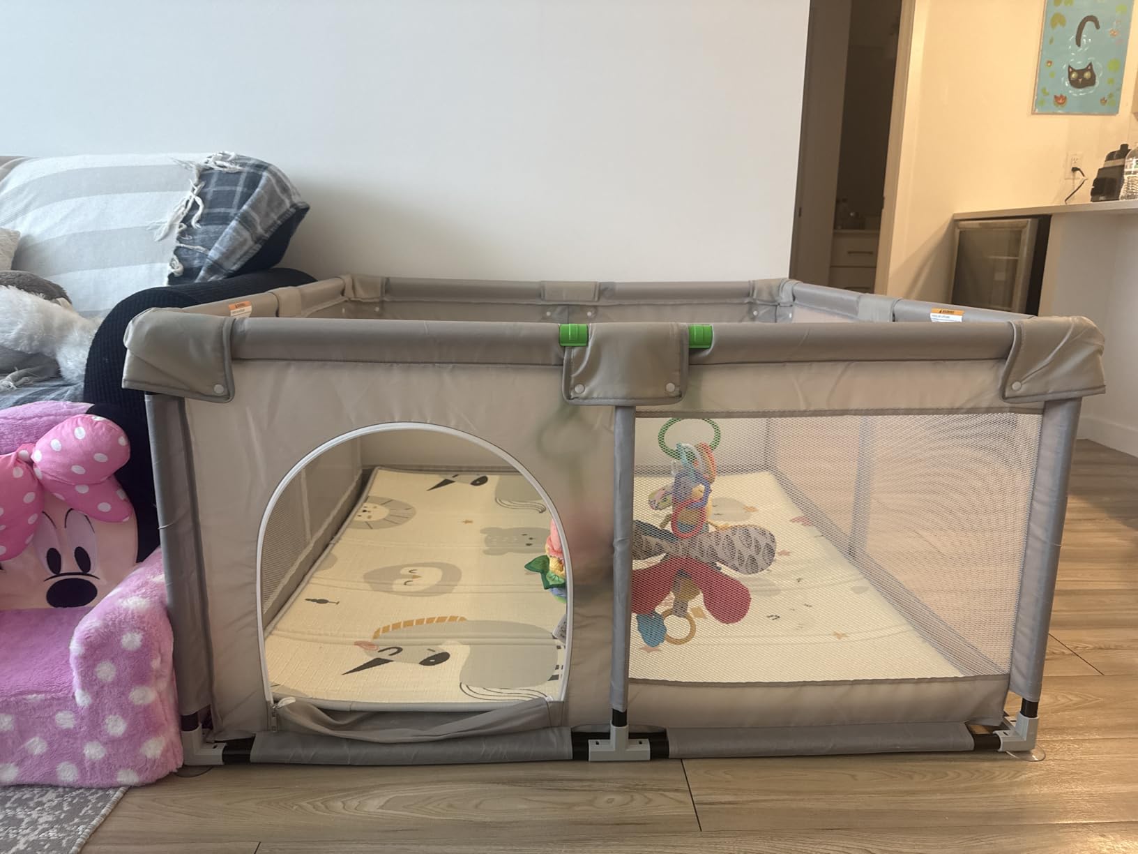 ZEEBABA 59x59in Baby Playpen Without mat, Play Yard for Babies Toddlers, Beige customer photo 2